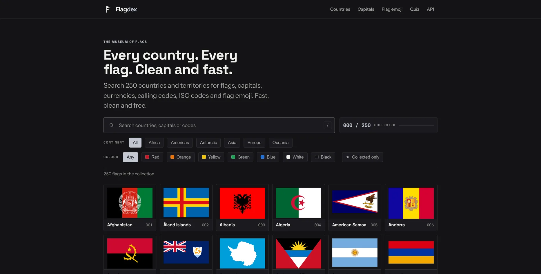 Flagdex, landenreferentie website ontworpen door Fusionstudios