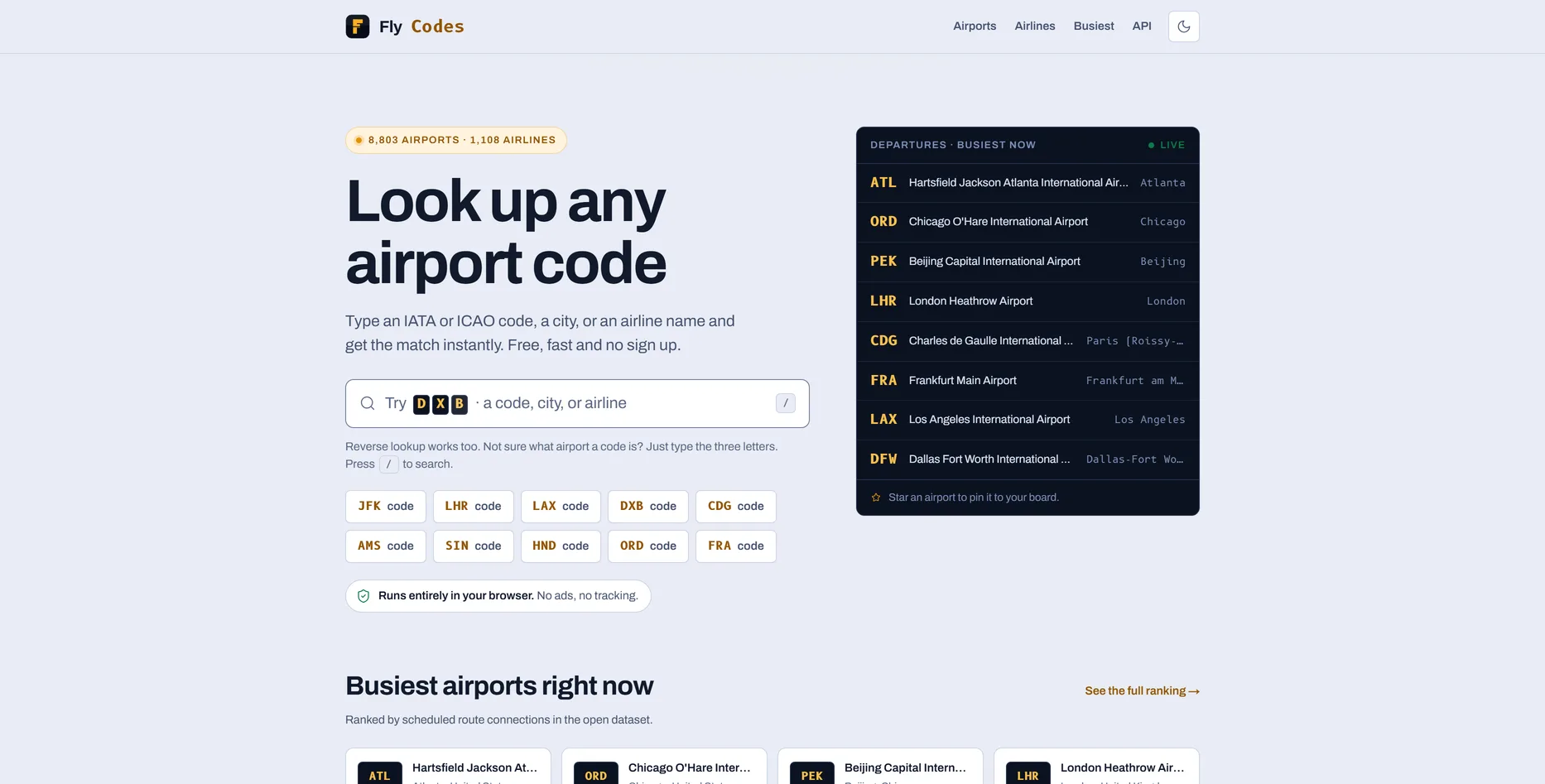 FlyCodes, luchtvaartcodes website ontworpen door Fusionstudios