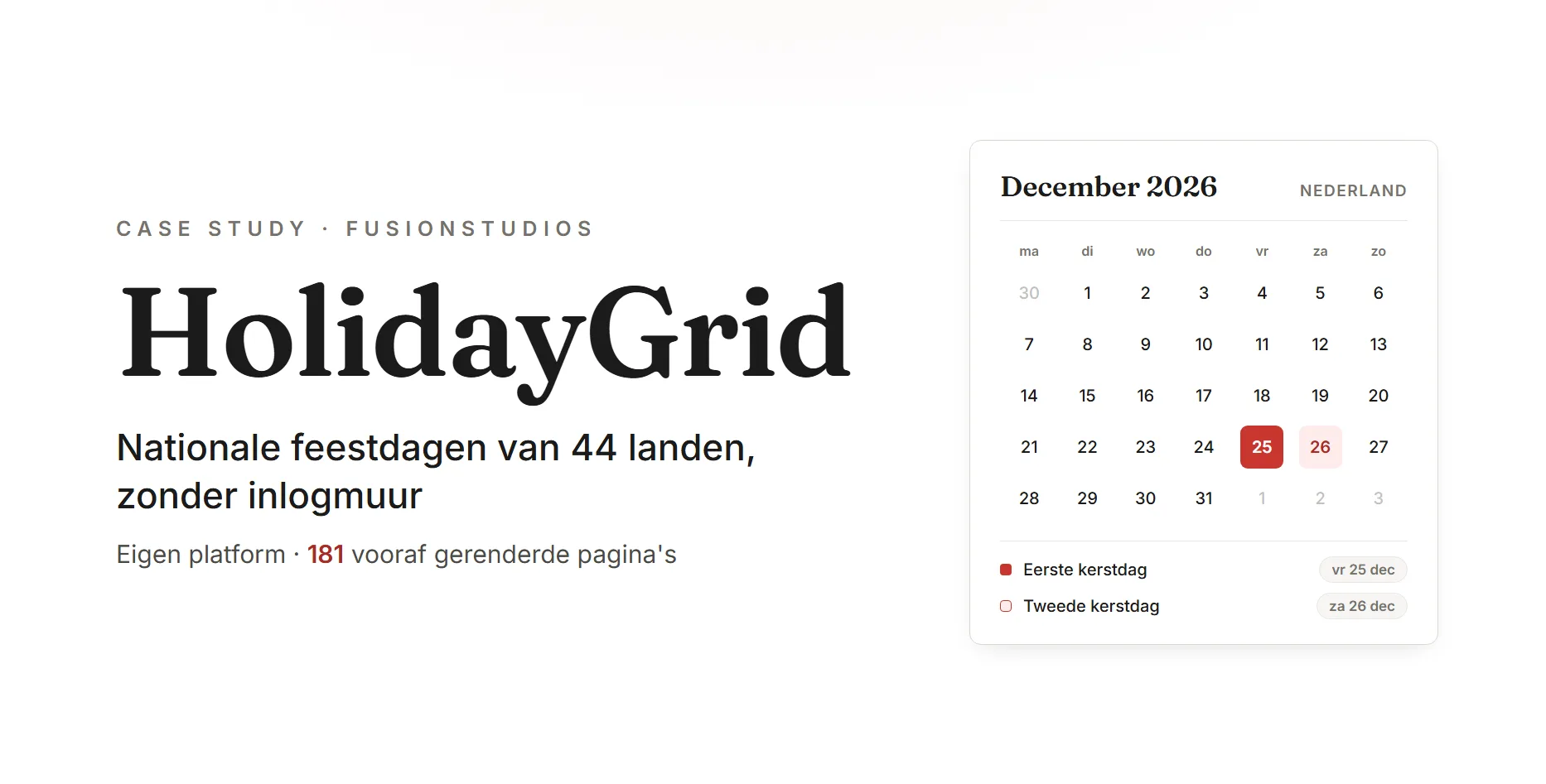 HolidayGrid, feestdagenkalender uit het eigen netwerk van Fusionstudios