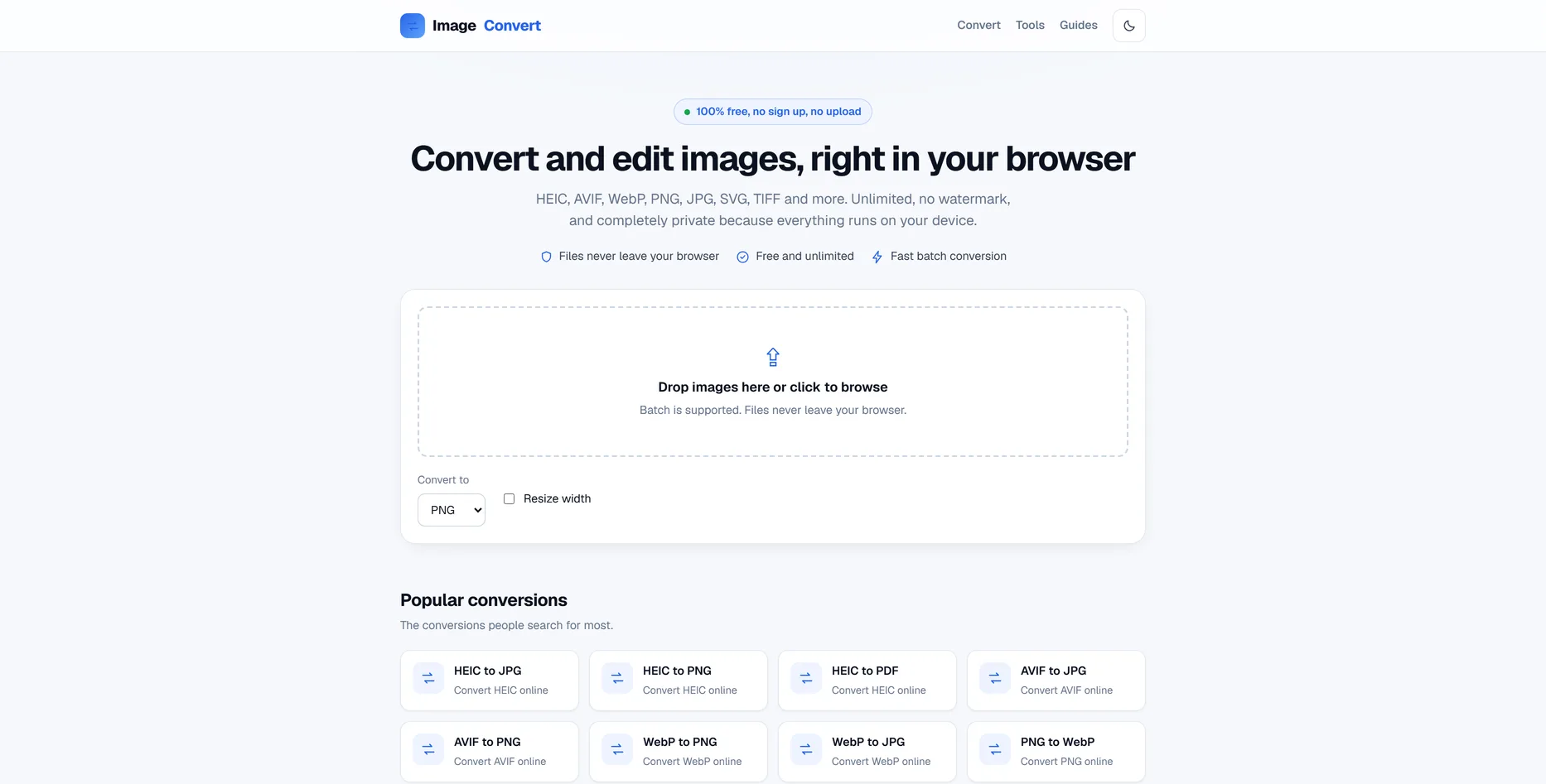 ImageConvert, online conversietools website ontworpen door Fusionstudios