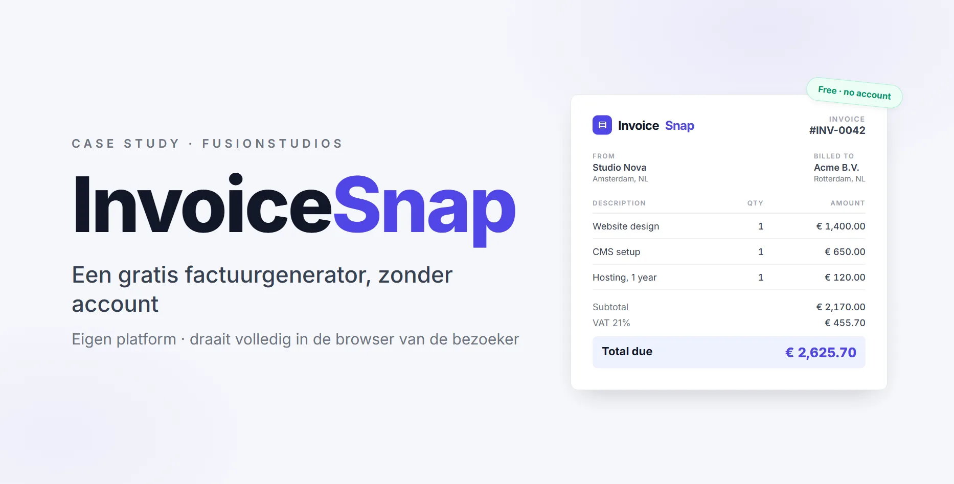 InvoiceSnap, online factuurtool website ontworpen door FusionStudios