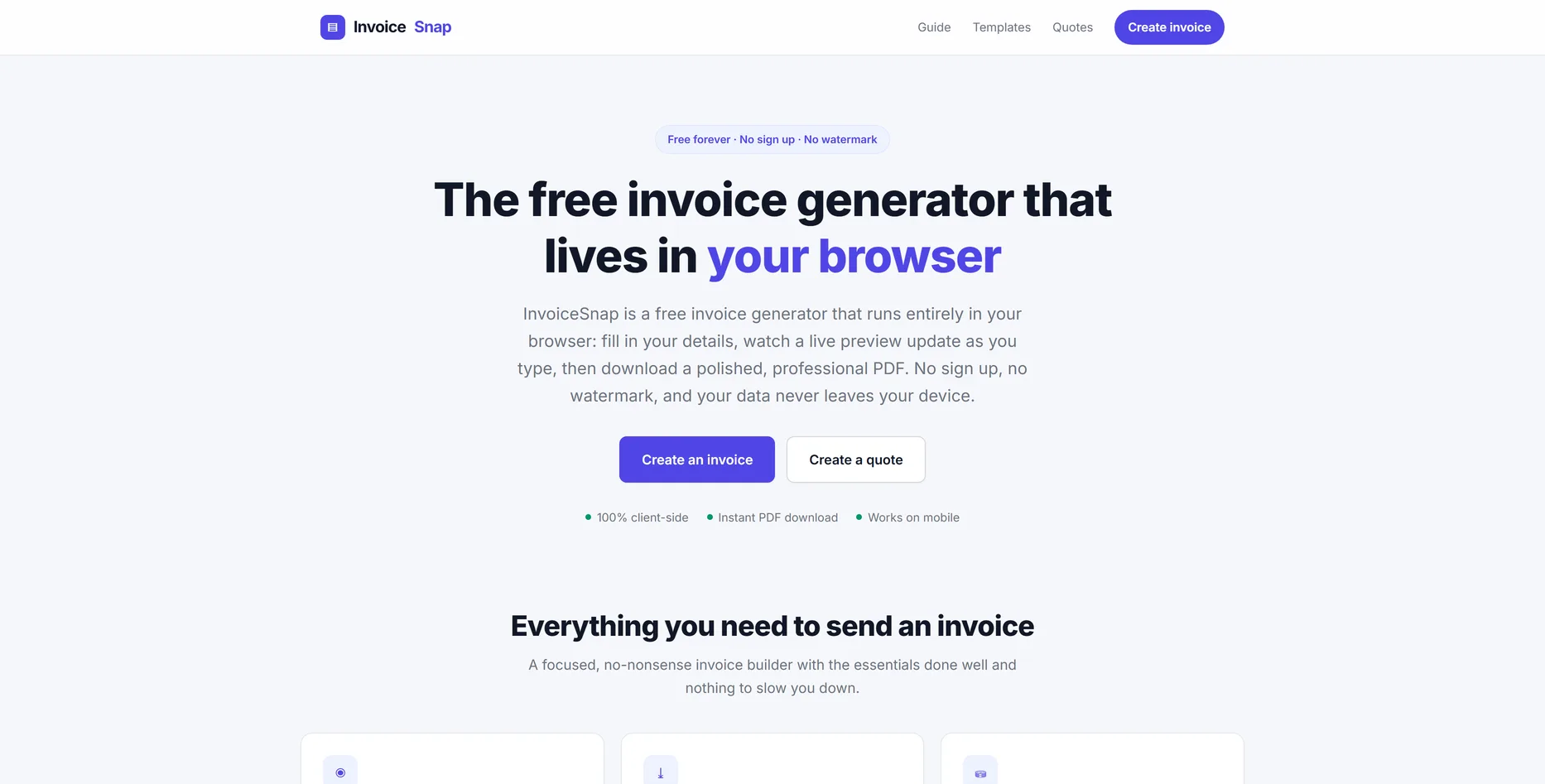 InvoiceSnap, online factuurtool website ontworpen door Fusionstudios