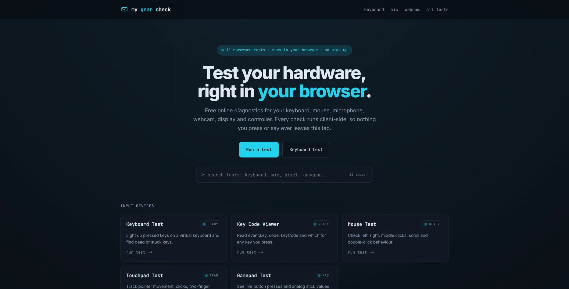 MyGearCheck, hardware-diagnostiek website ontworpen door Fusionstudios