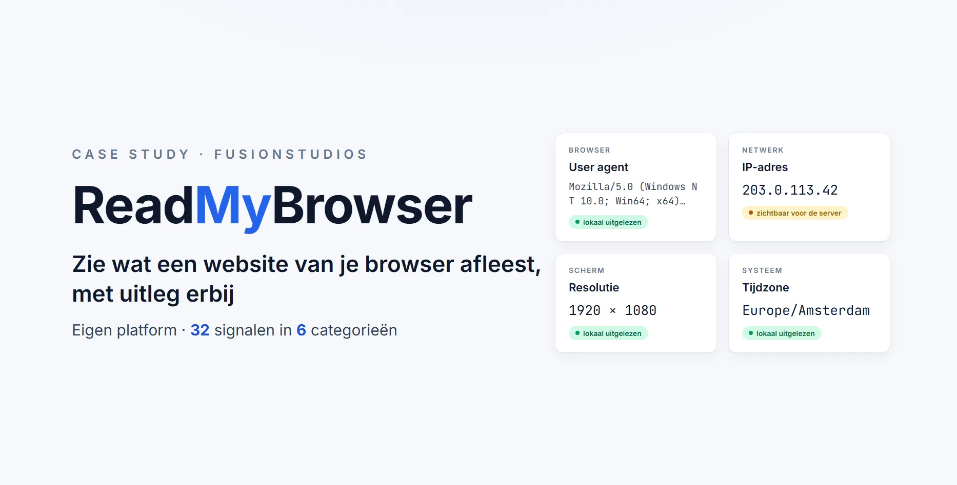 ReadMyBrowser, privacy- en browsertools website ontworpen door FusionStudios