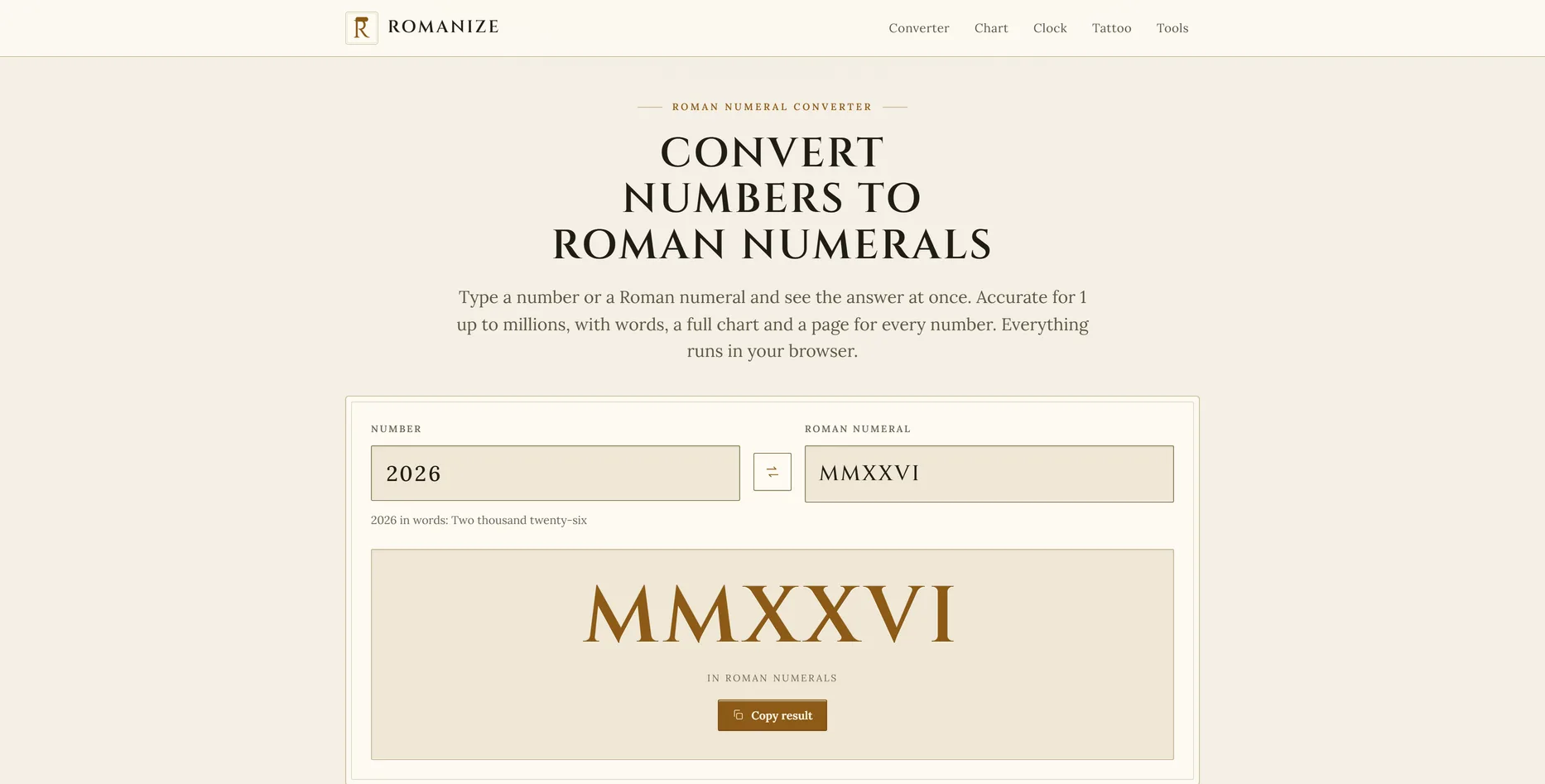 Romanize, romeinse cijfers website ontworpen door Fusionstudios