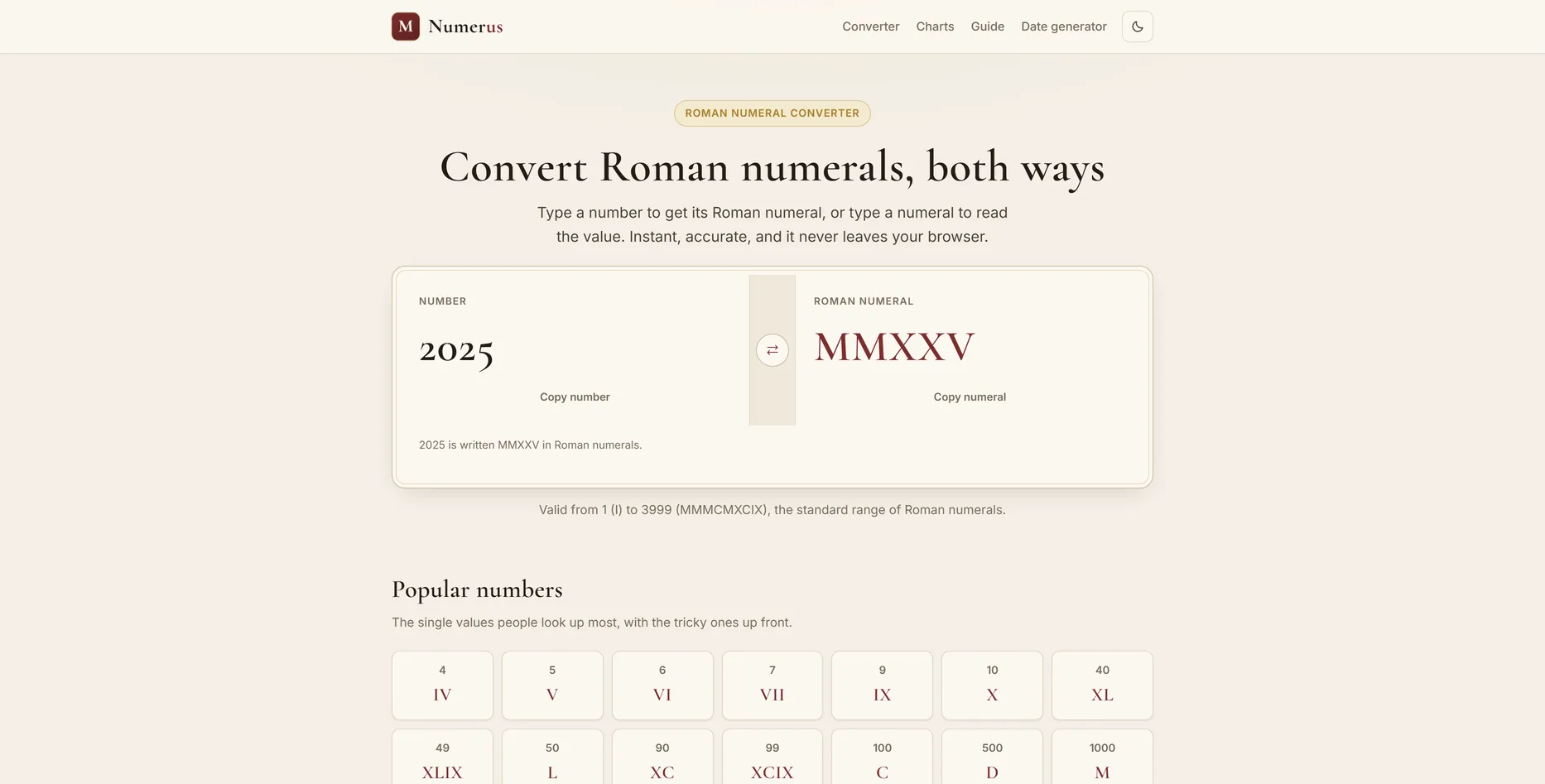 Numerus, converter en naslag website ontworpen door Fusionstudios