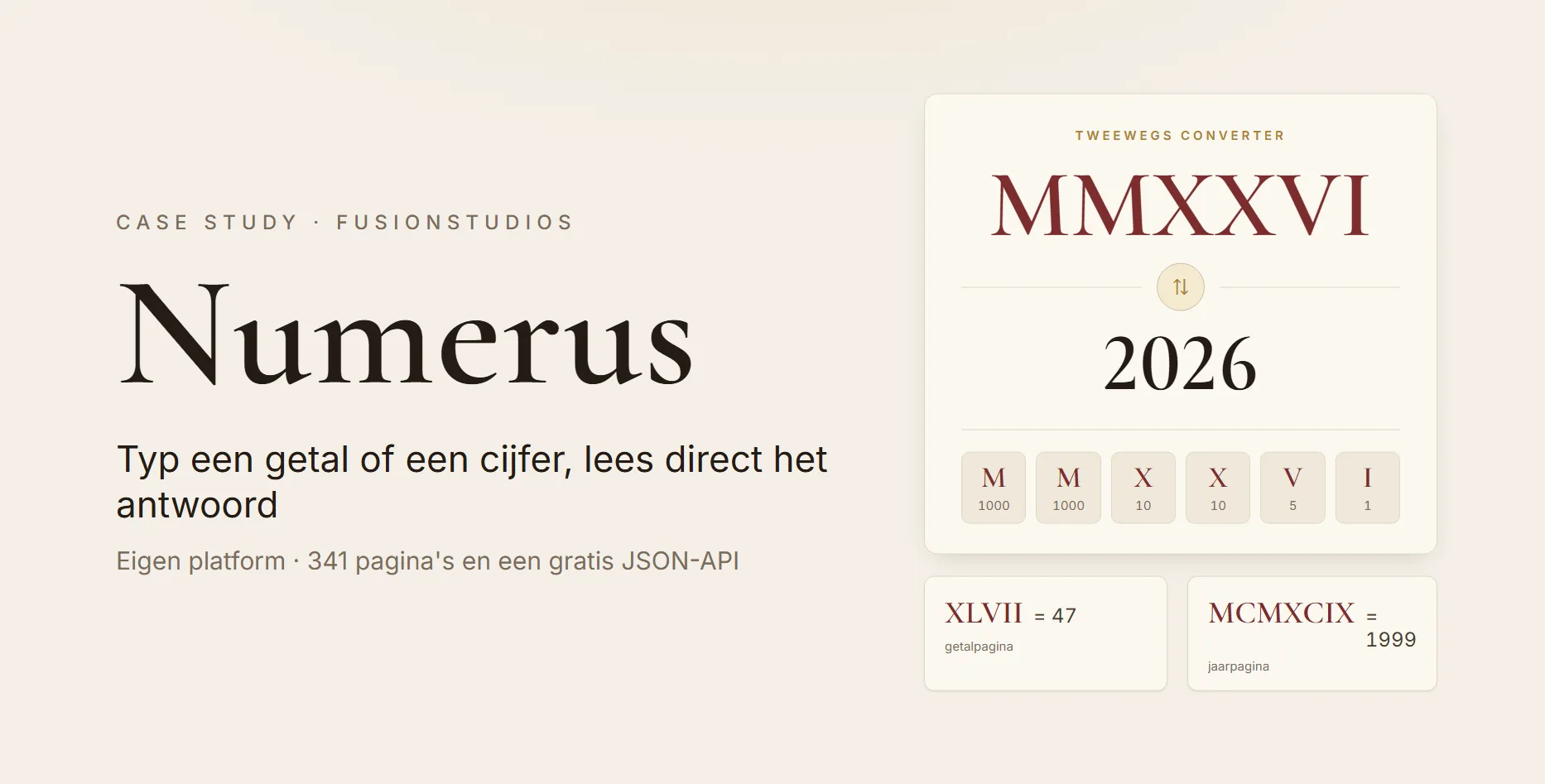 Numerus, converter en naslag website ontworpen door FusionStudios