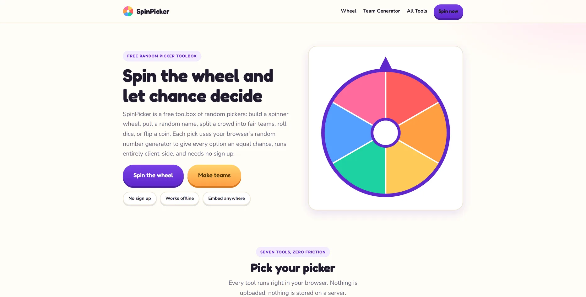 SpinPicker, beslistools website ontworpen door Fusionstudios