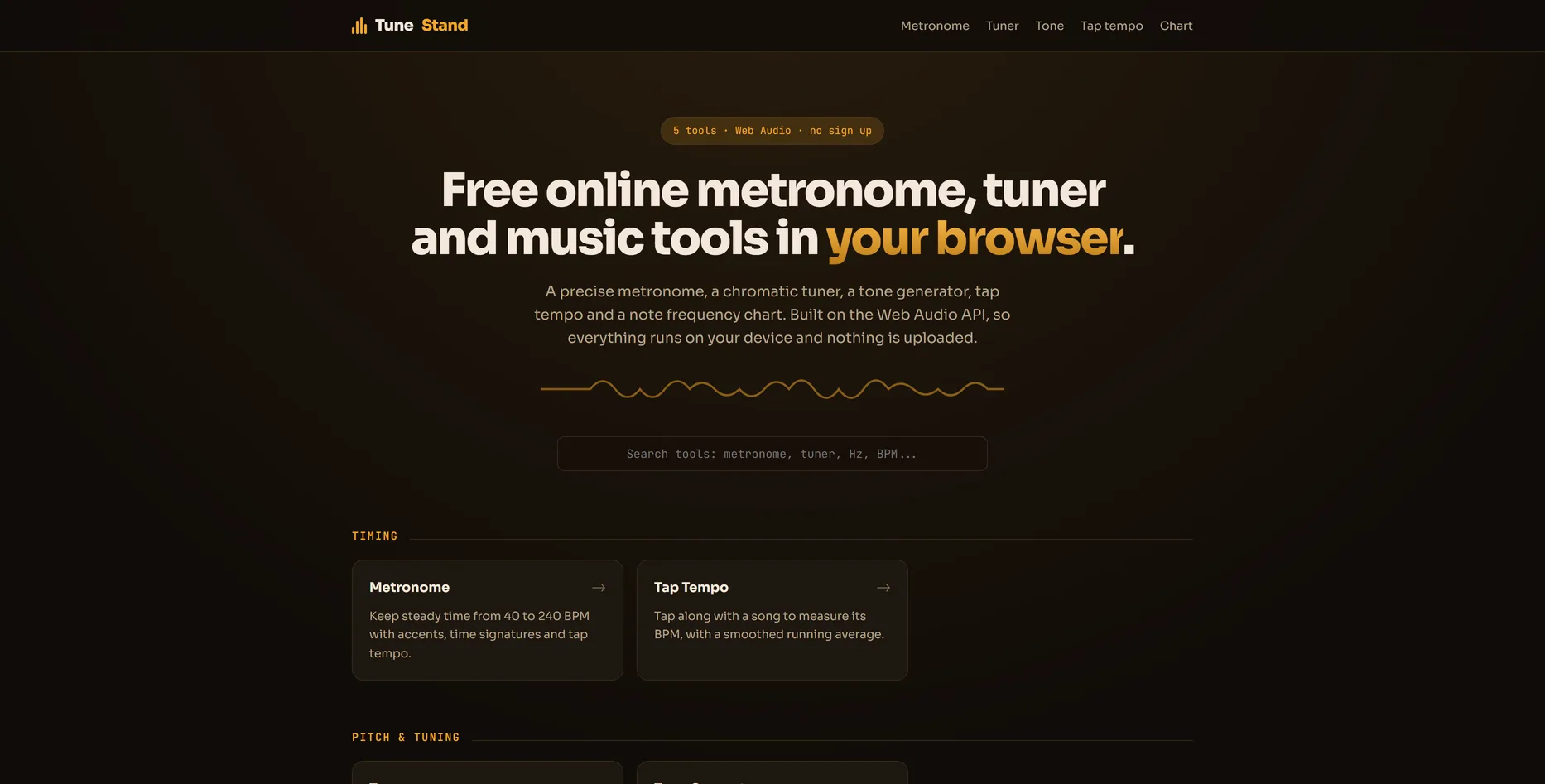 TuneStand, muziekgereedschap website ontworpen door Fusionstudios