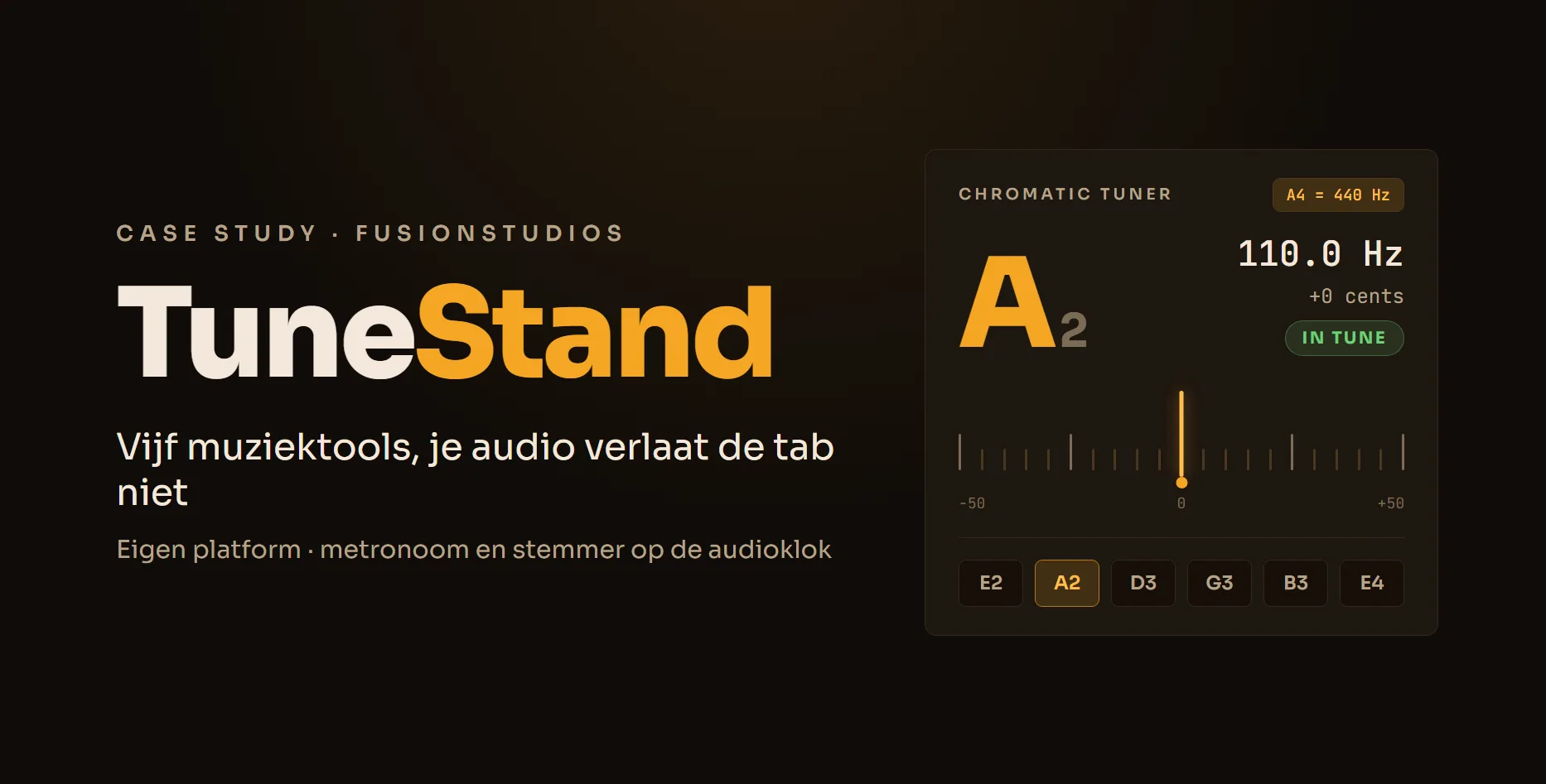 TuneStand, muziekgereedschap website ontworpen door FusionStudios