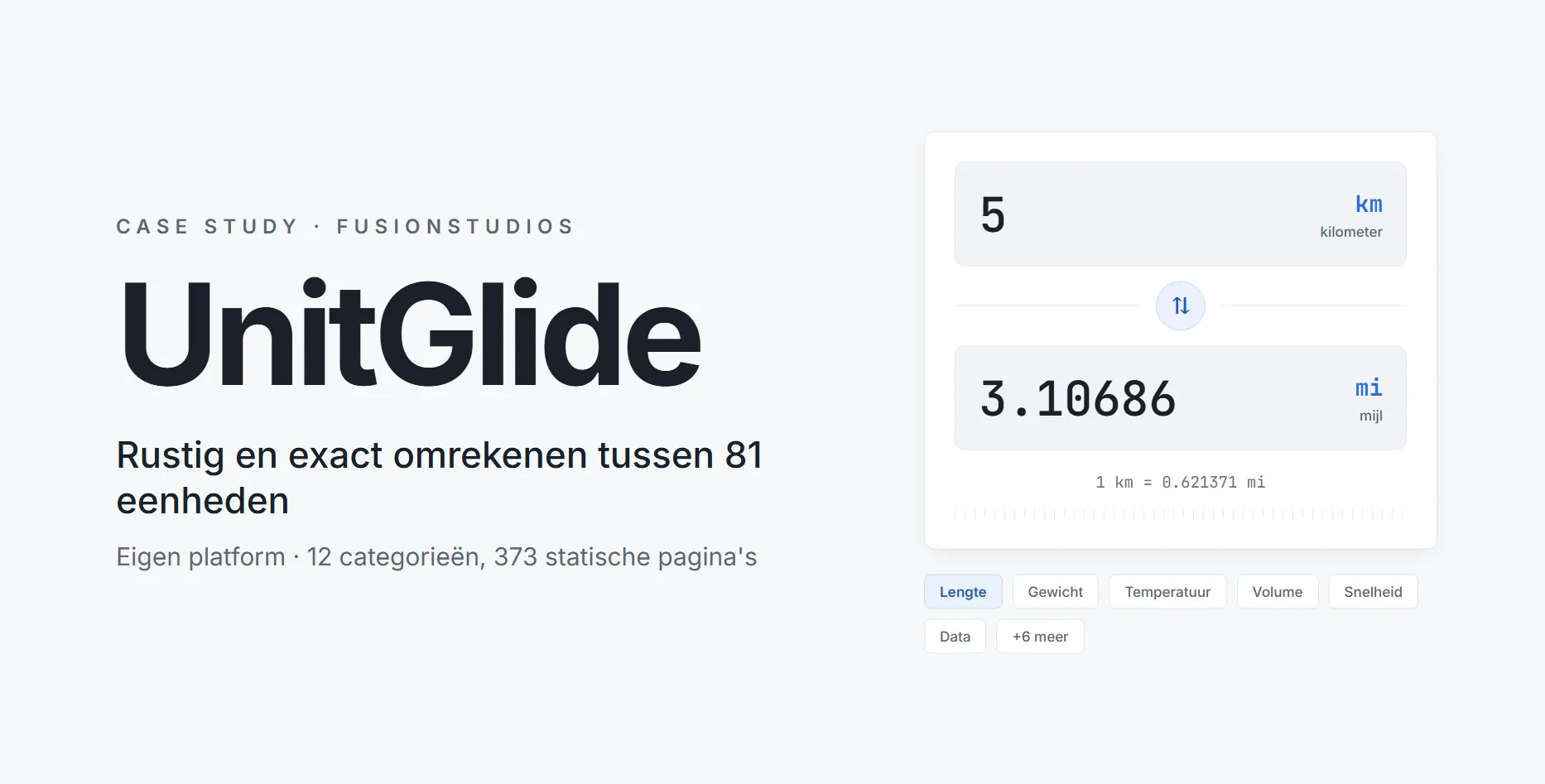 UnitGlide, eenheden omrekenen website ontworpen door FusionStudios