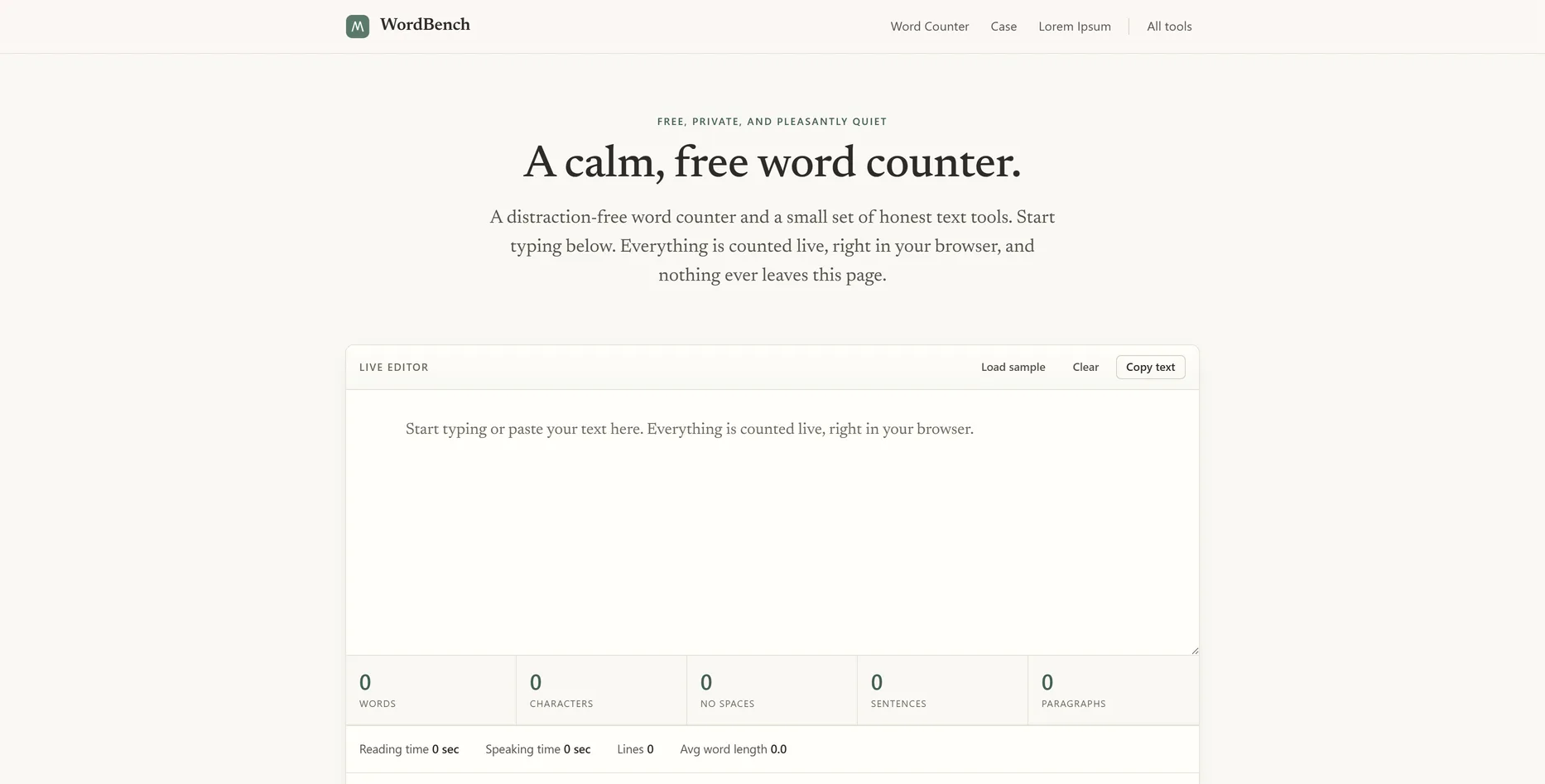 WordBench, tekstgereedschap website ontworpen door Fusionstudios