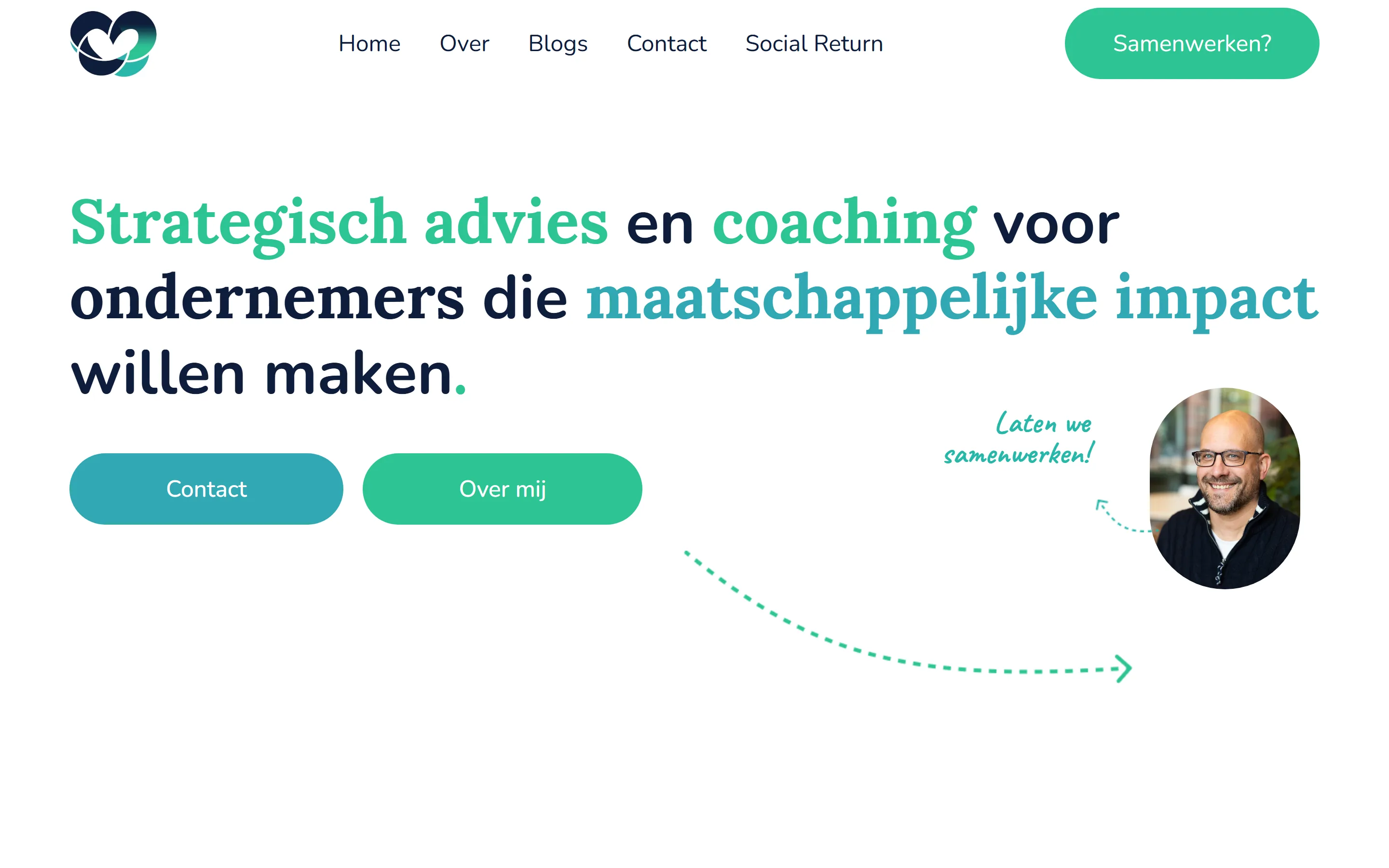 Homepage van Adviseur Sociaal Ondernemen op desktop