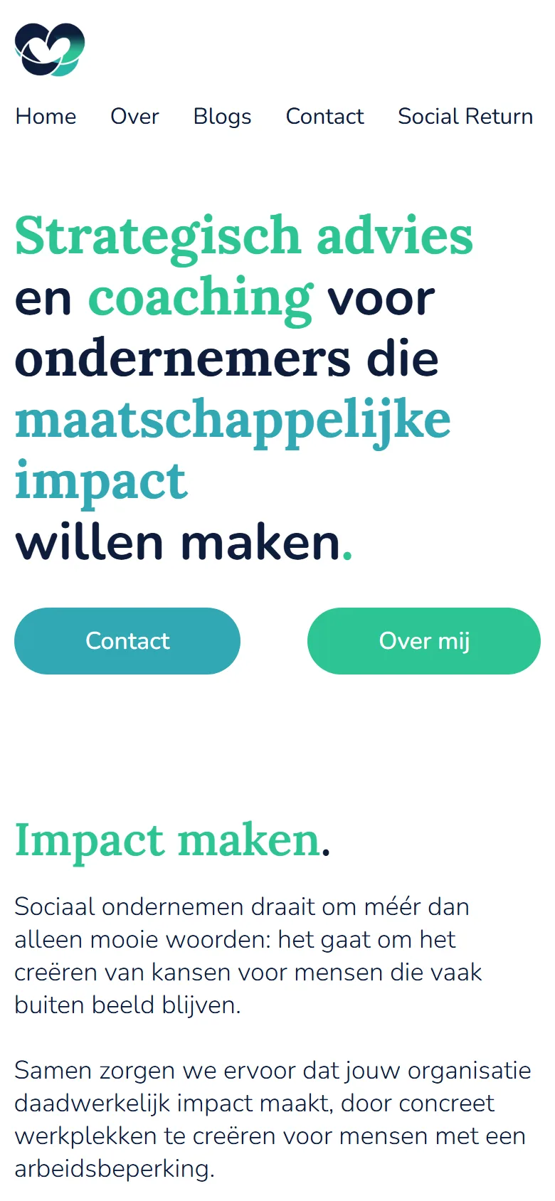 Homepage van Adviseur Sociaal Ondernemen op mobiel