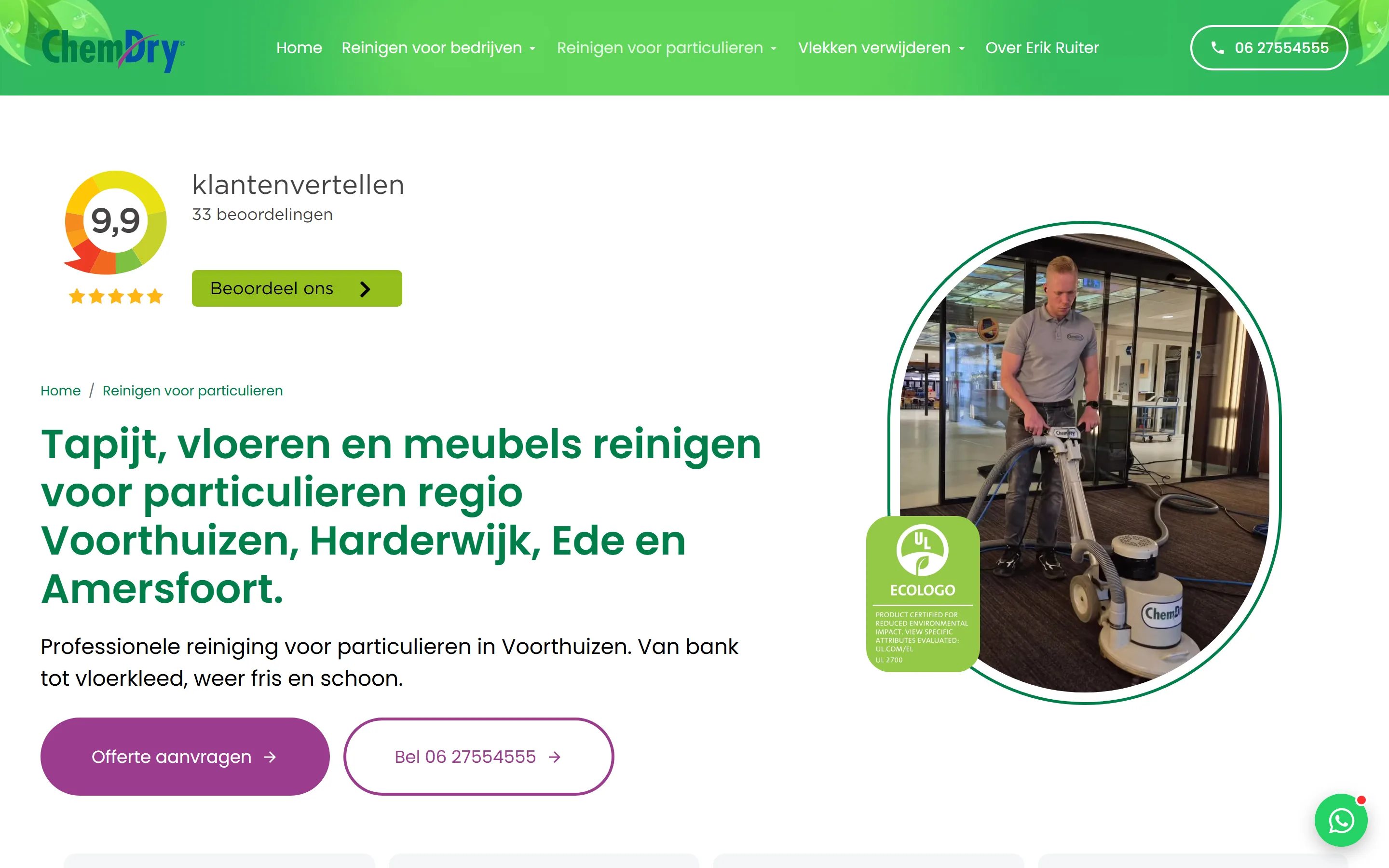 Dienstenpagina voor particulieren op desktop