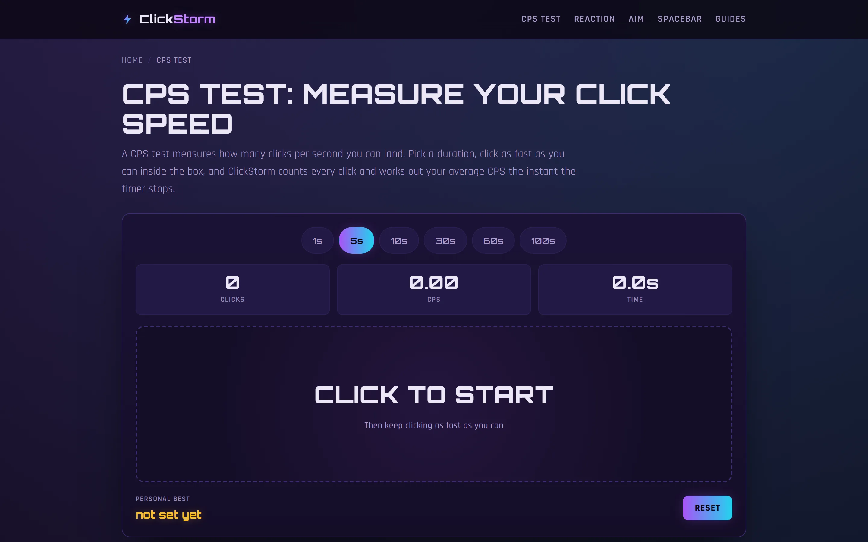 De CPS-test van ClickStorm op desktop