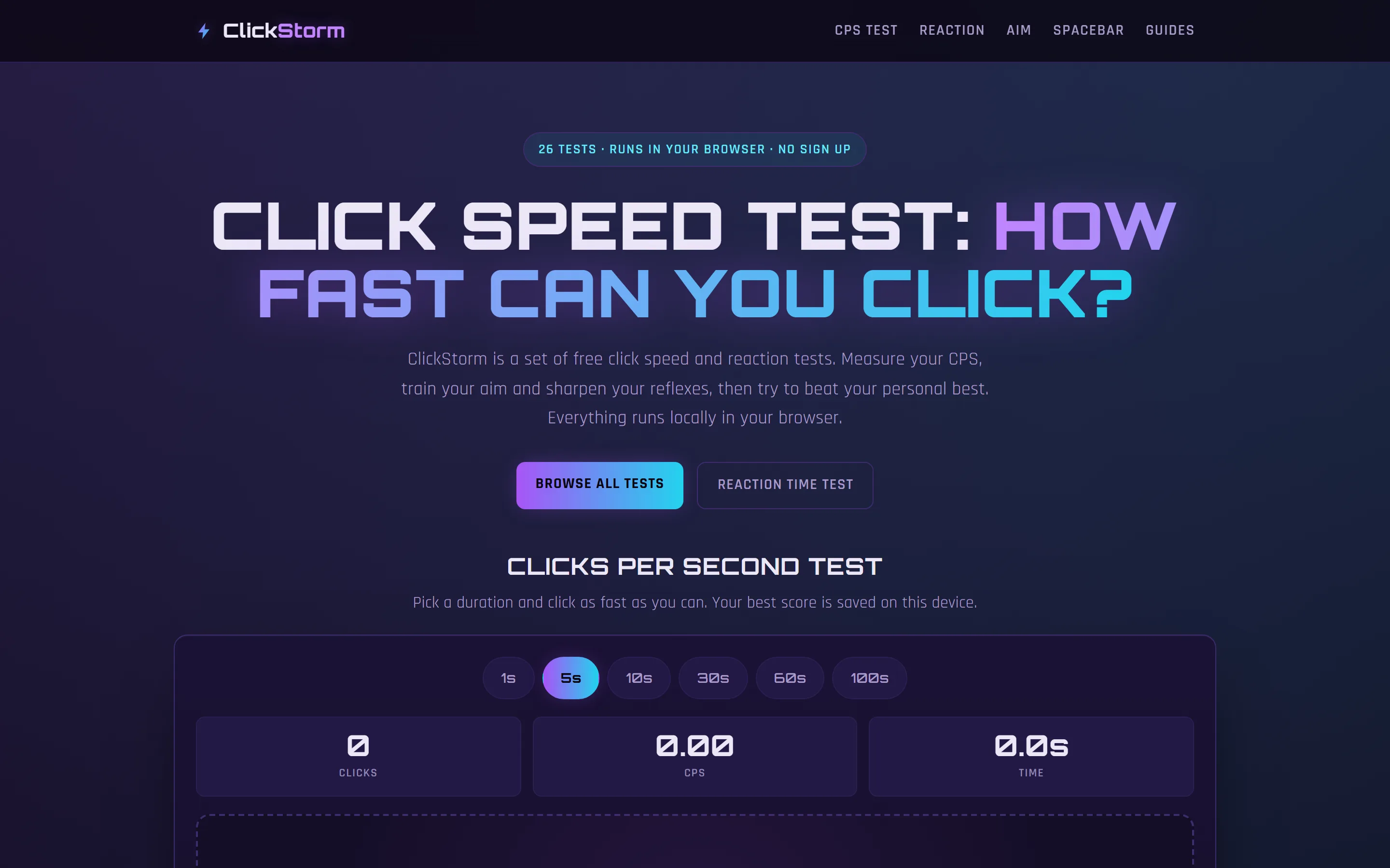 Homepage van ClickStorm op desktop