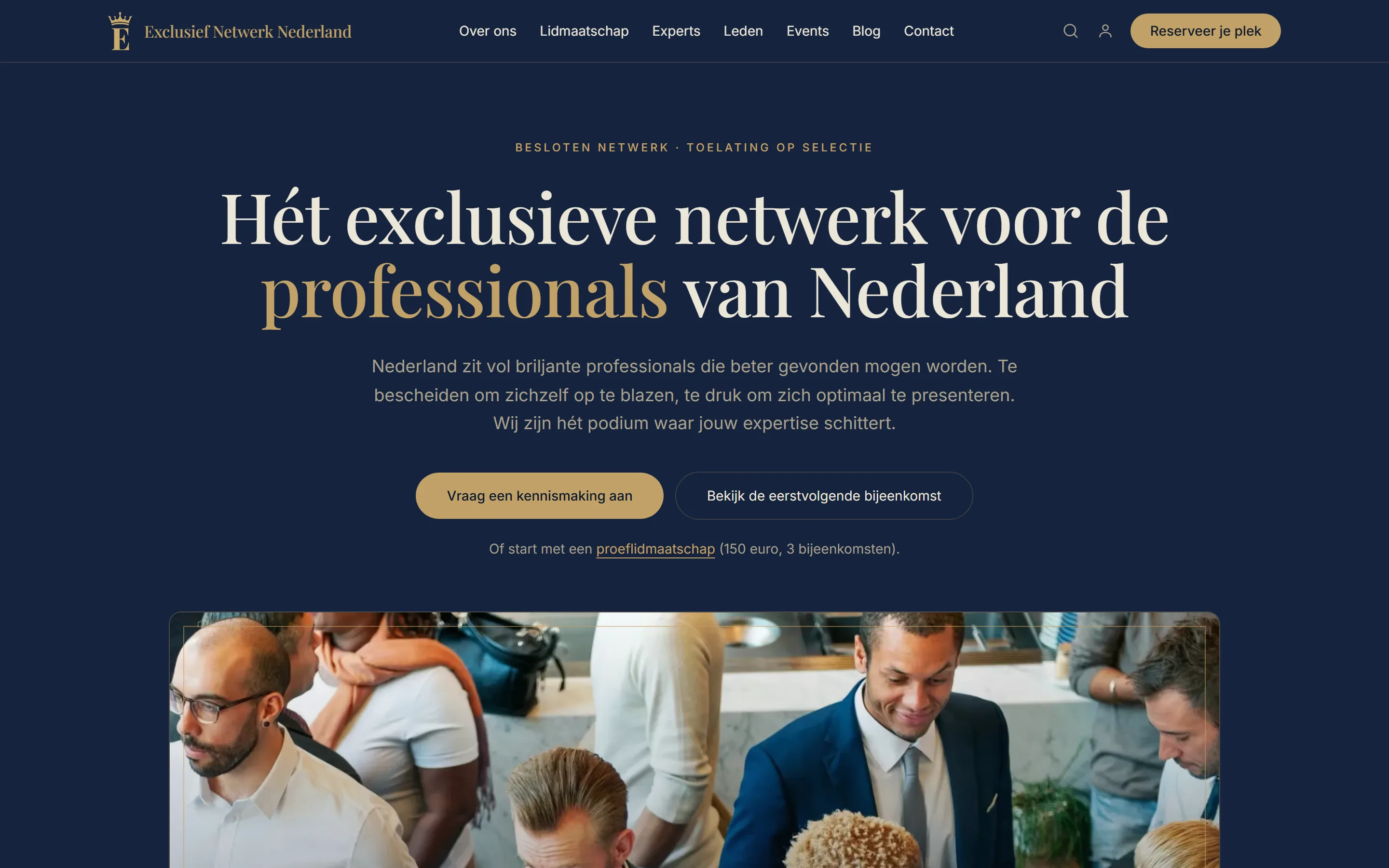Homepage van Exclusief Netwerk Nederland op desktop