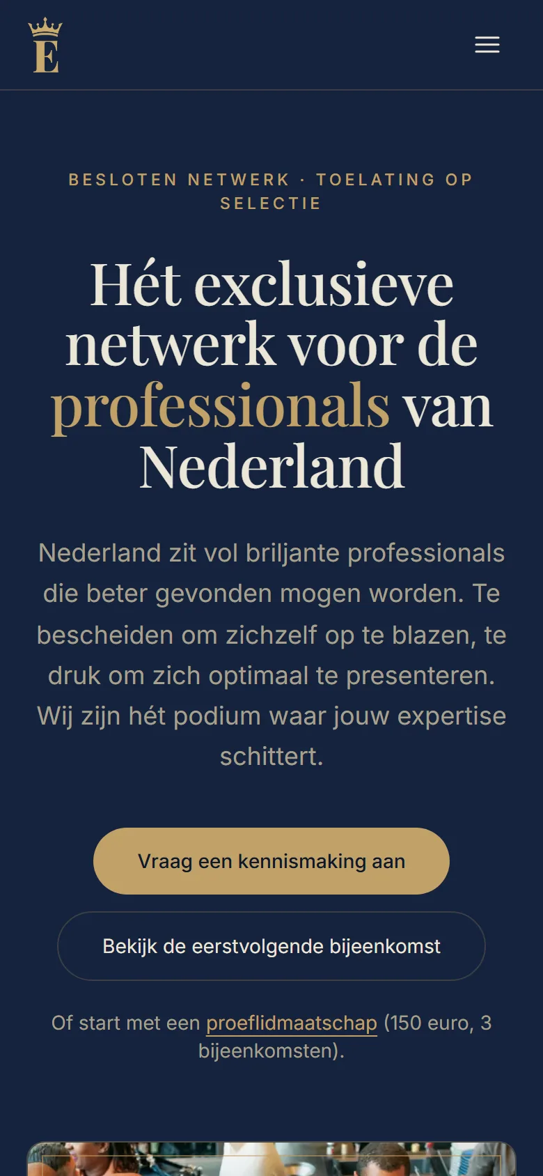 Homepage van Exclusief Netwerk Nederland op mobiel