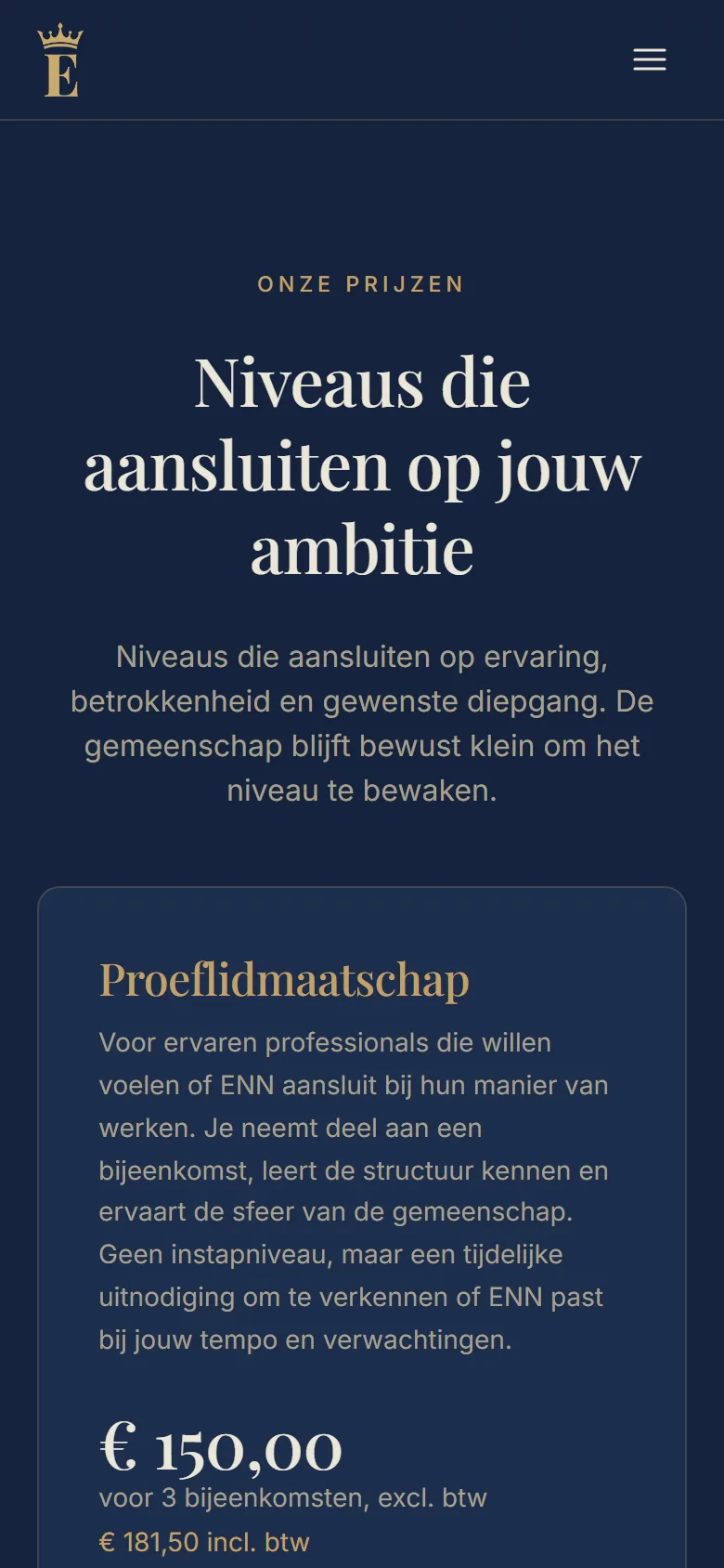 Lidmaatschapspagina op mobiel