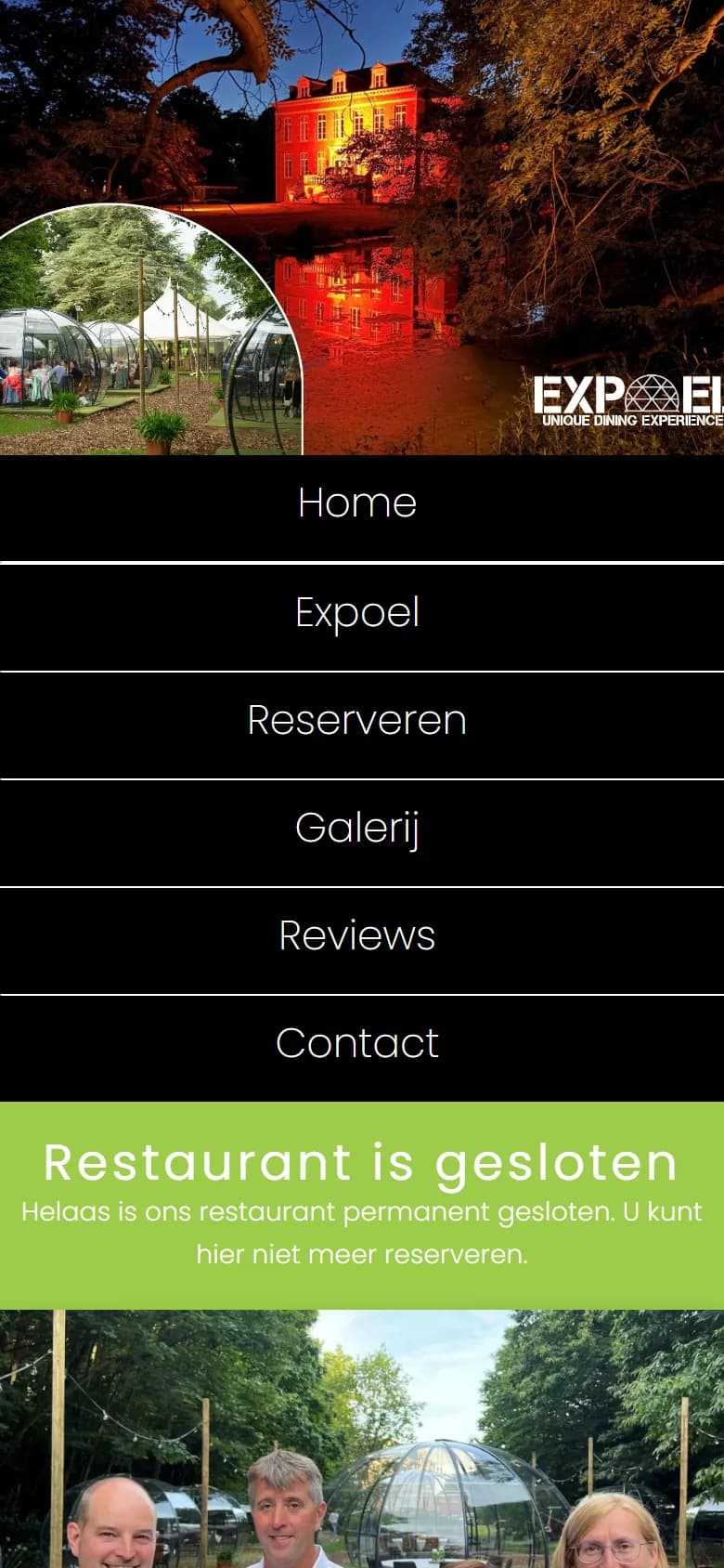 Homepage van Expoel Dining op mobiel