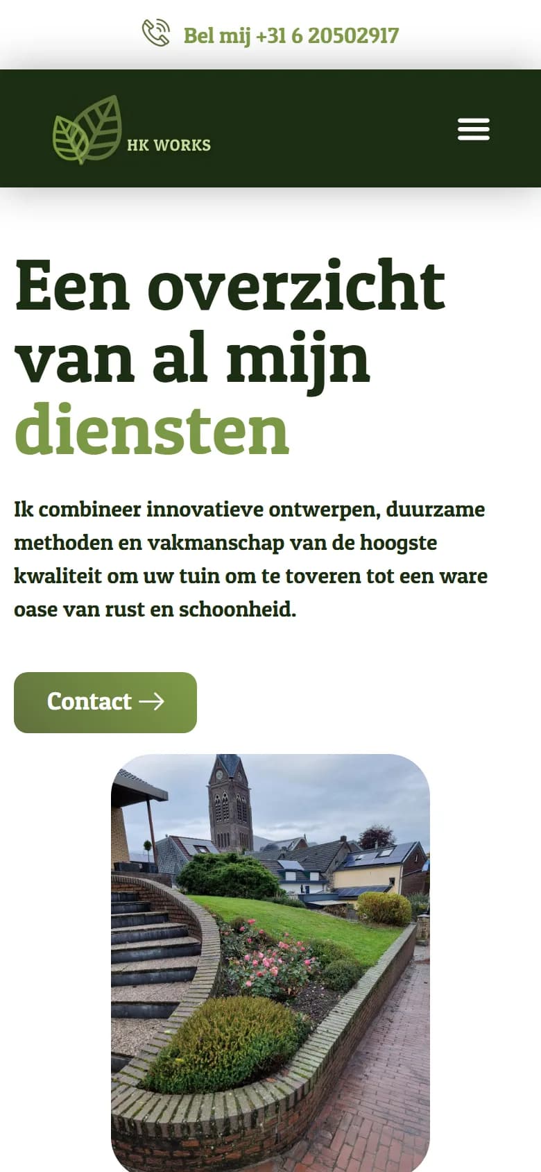 Dienstenpagina op mobiel