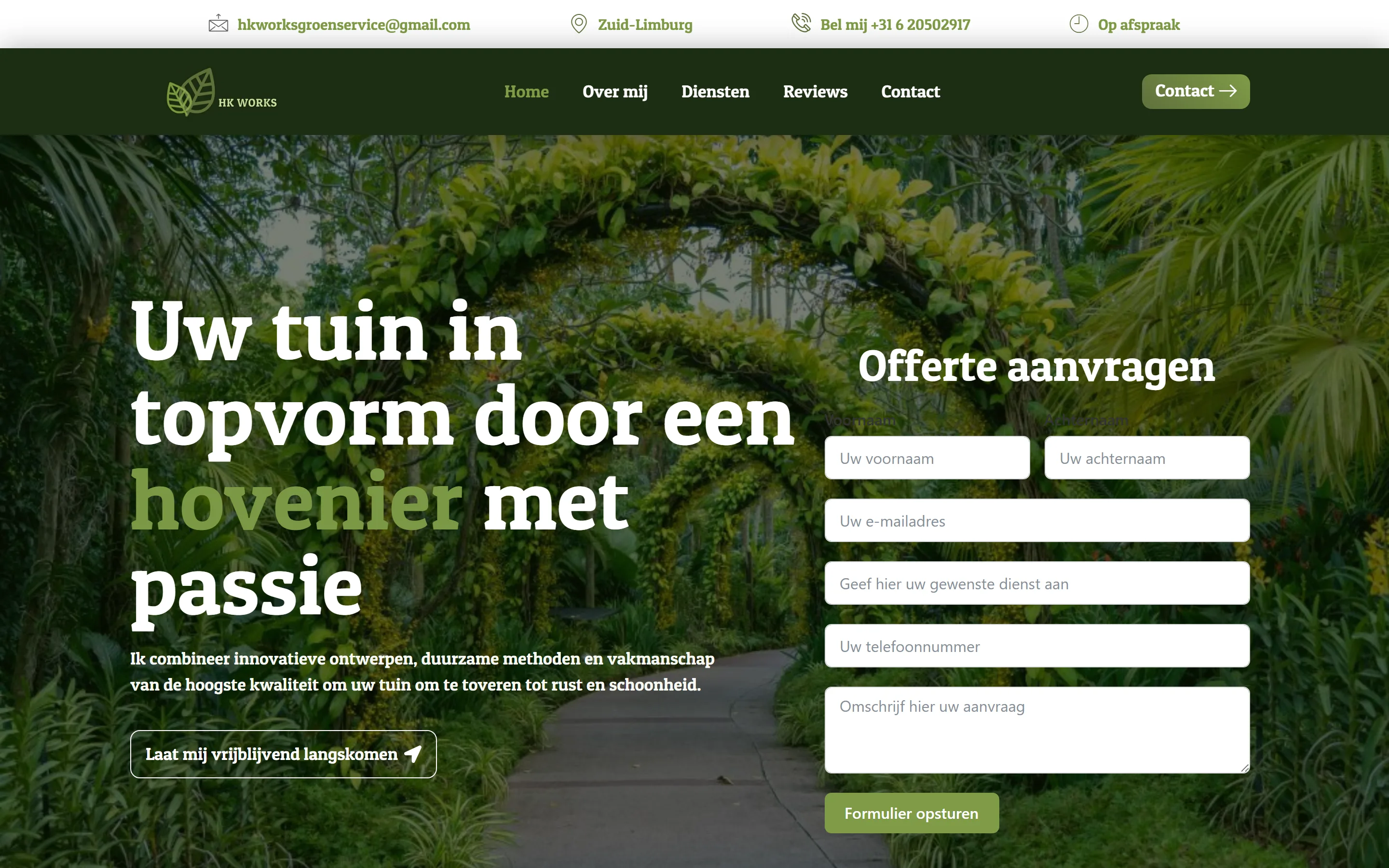 Homepage van HK Works Groenservice op desktop