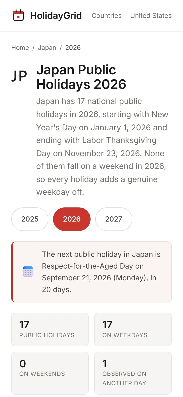 Jaarkalender van Japan op mobiel
