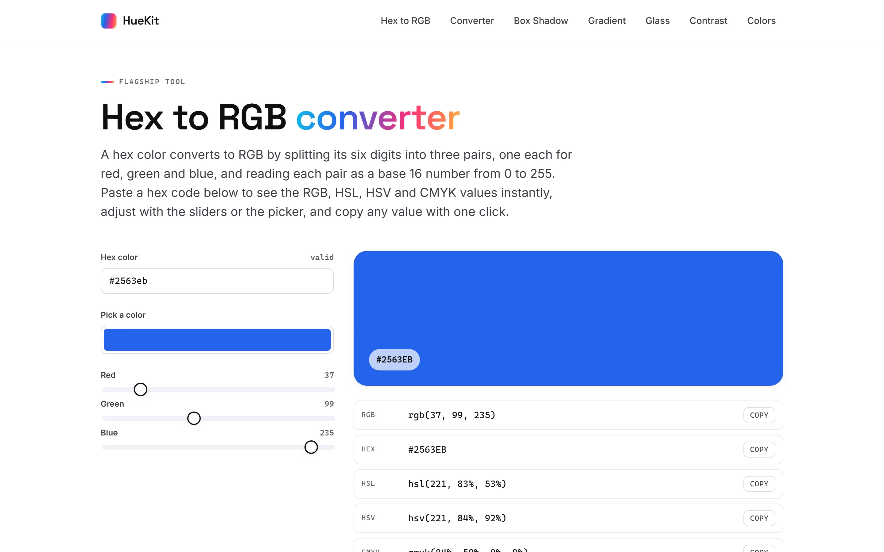 De hex naar RGB-converter van HueKit