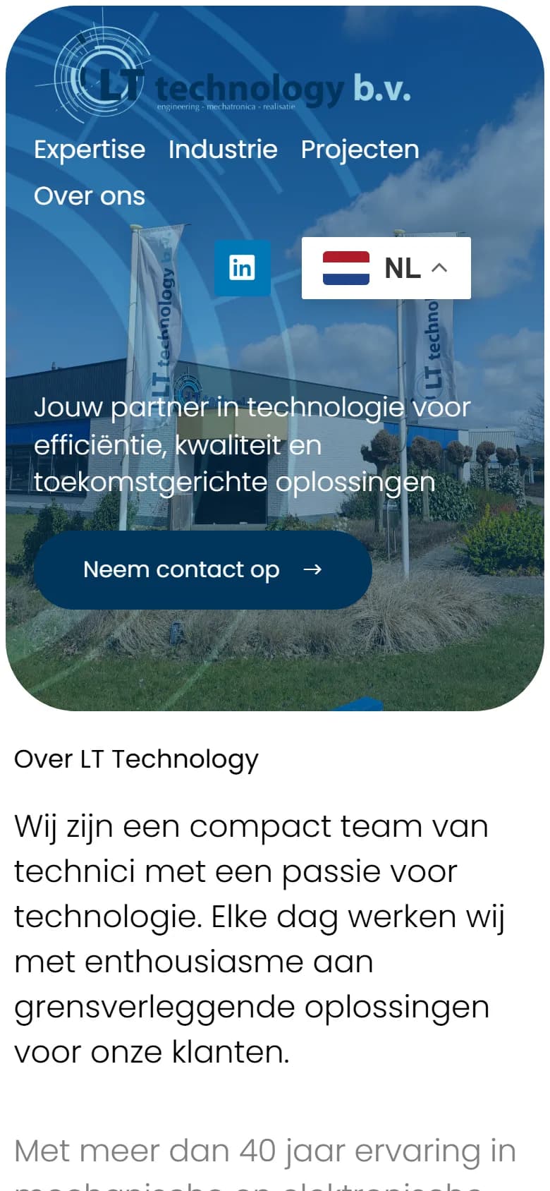 Homepage van LT Technology op mobiel