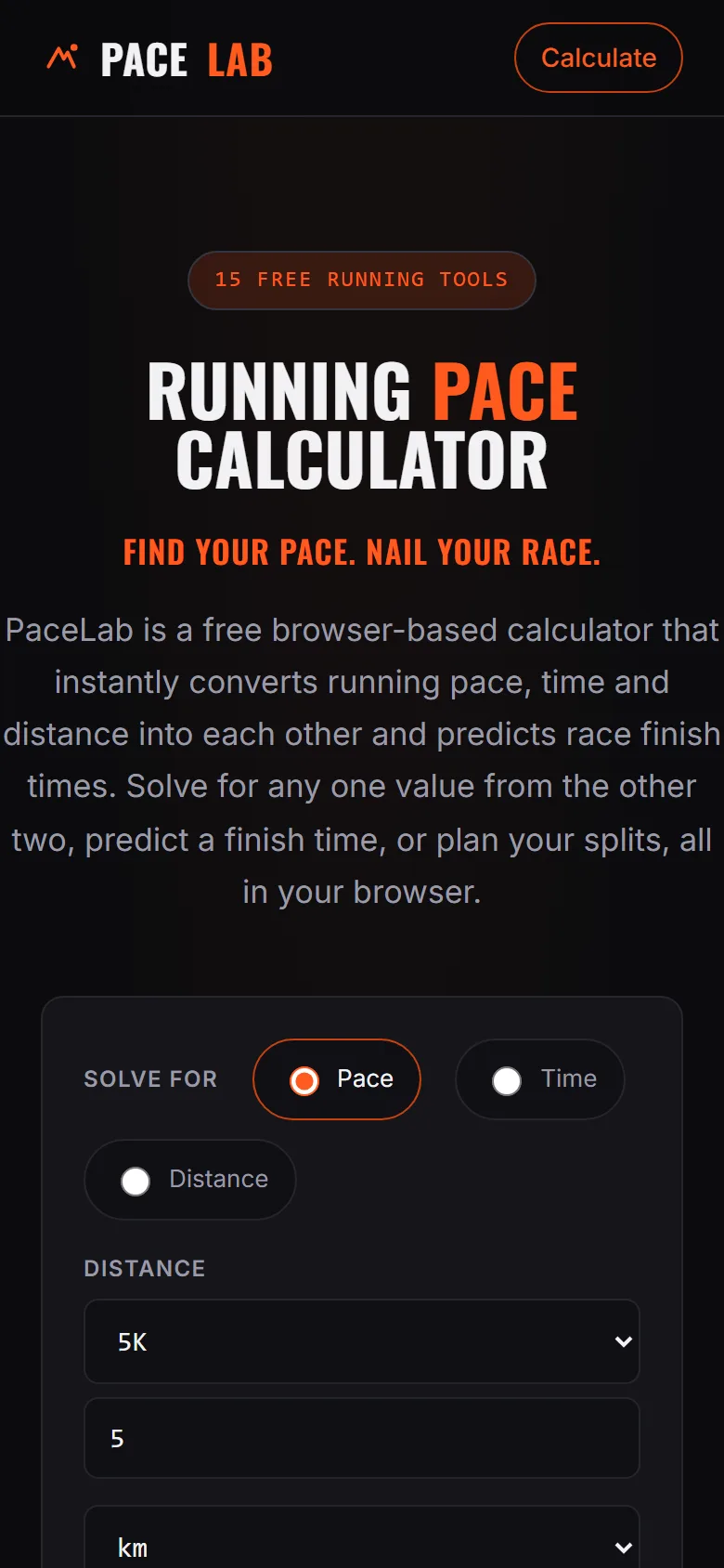 Homepage van PaceLab op mobiel