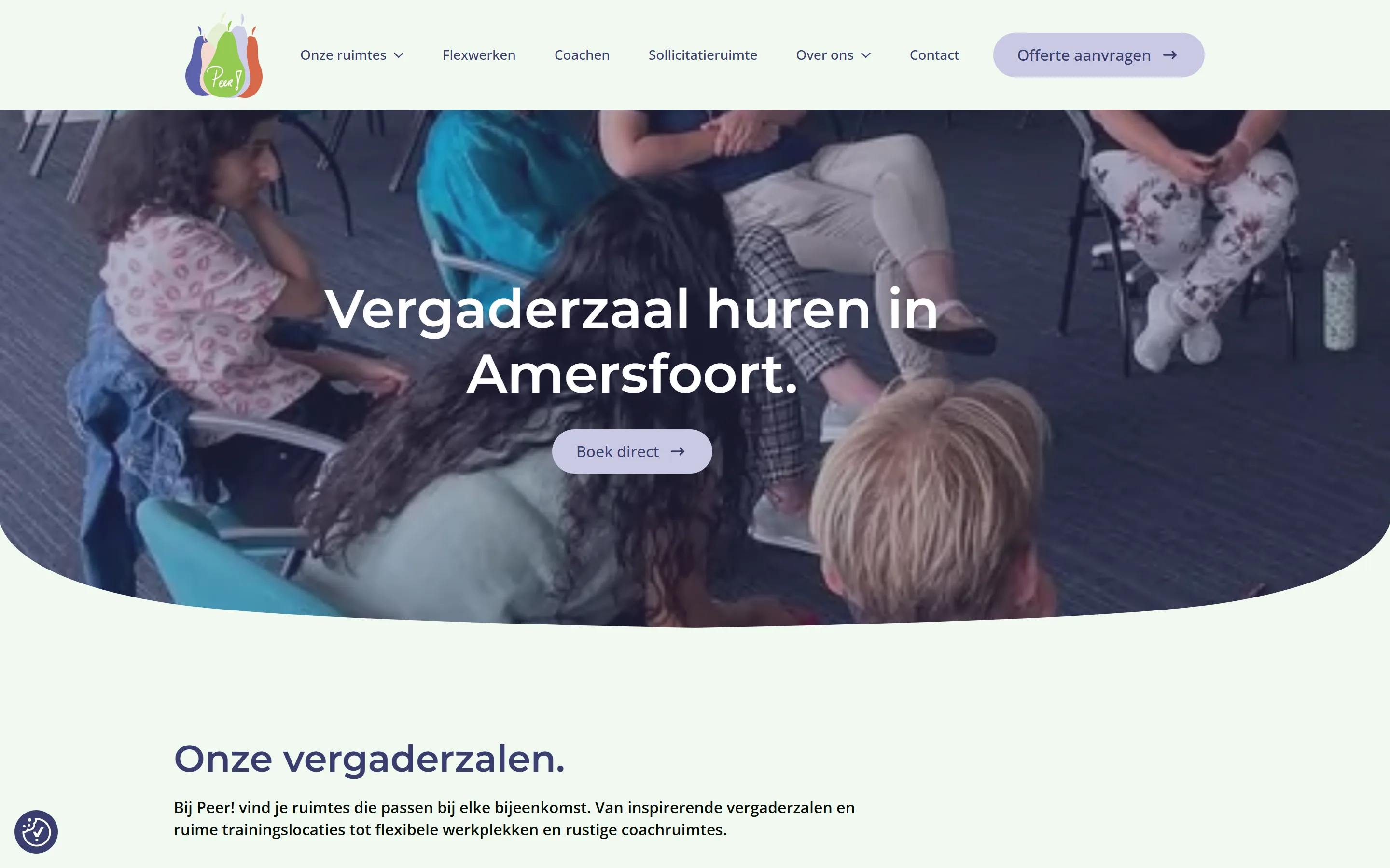 Pagina over de vergader- en trainingslocatie van Peer033 op desktop