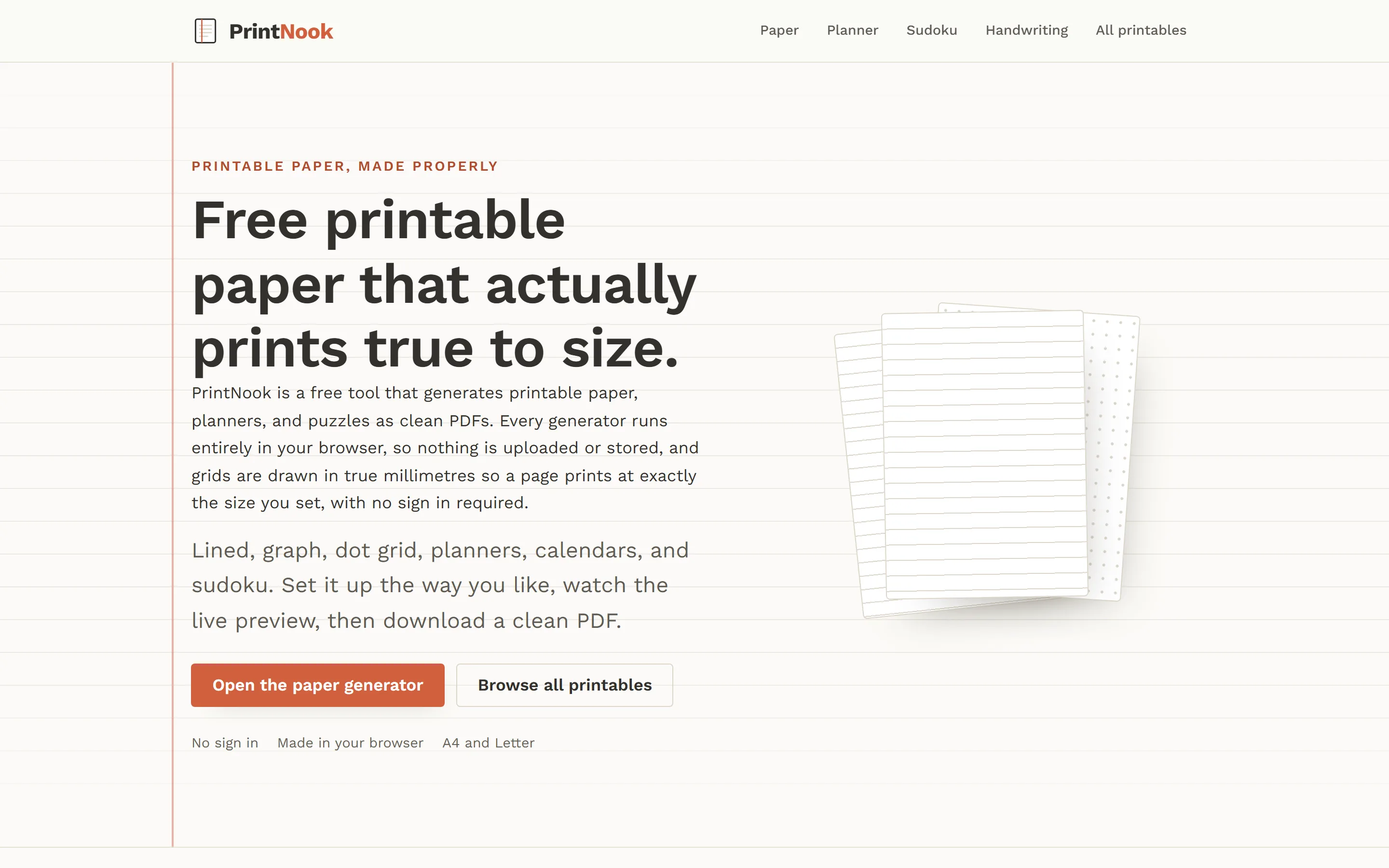 Homepage van PrintNook op desktop