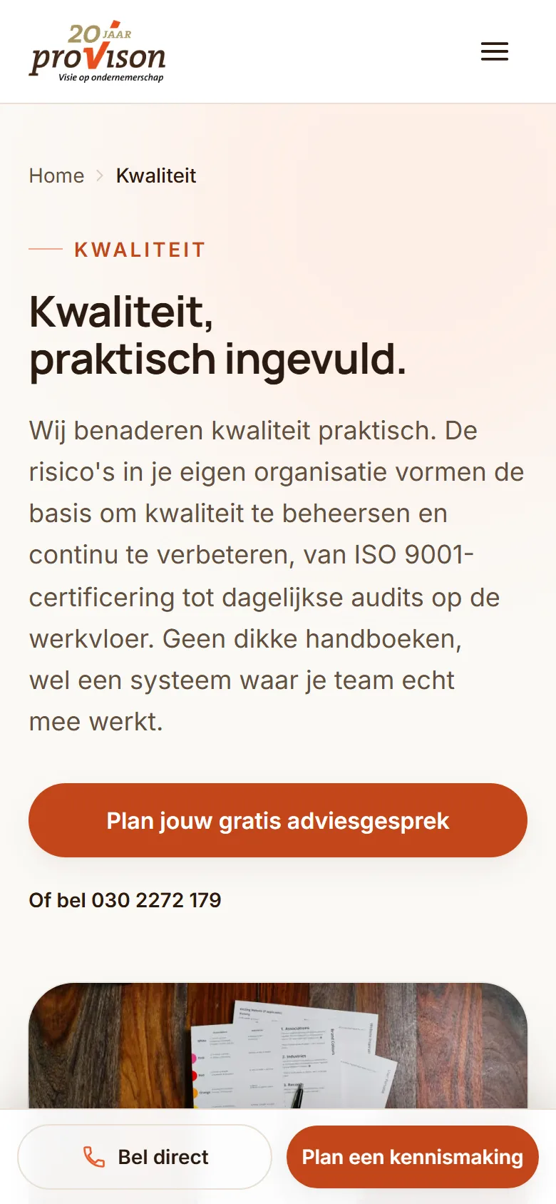Dienstpagina kwaliteit op mobiel
