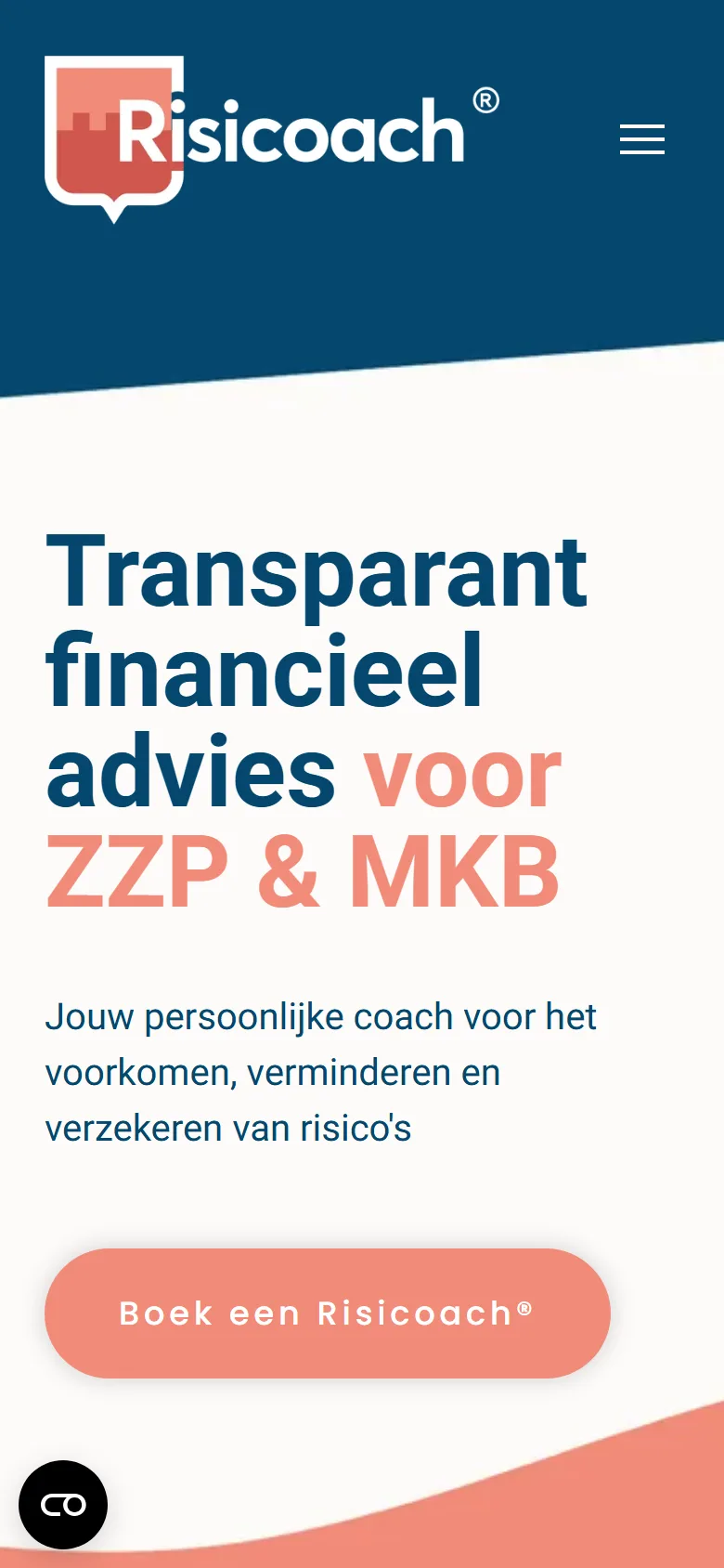 Homepage van Risicoach op mobiel