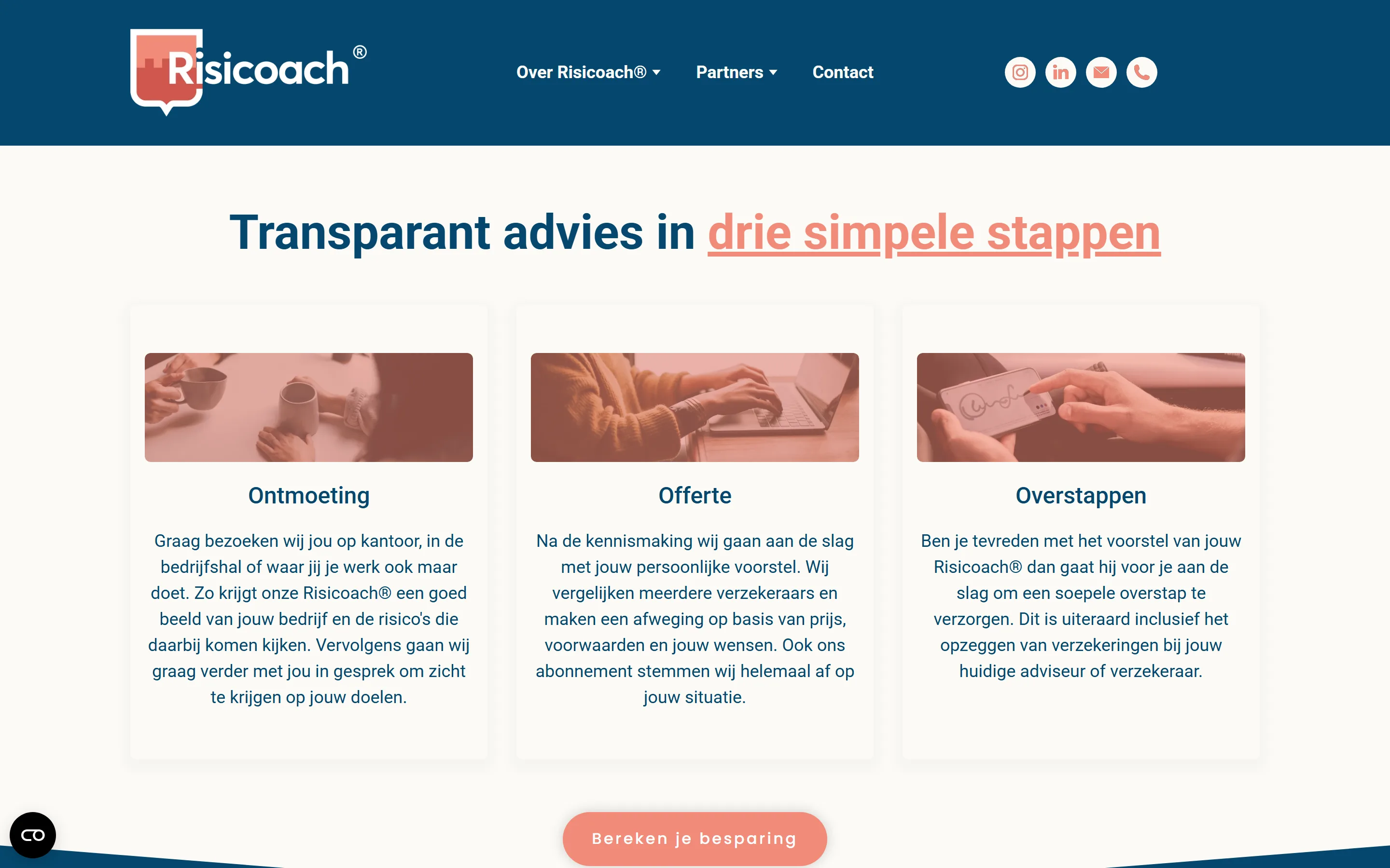 Tarievenpagina van Risicoach op desktop, met de rekentool voor premiebesparing