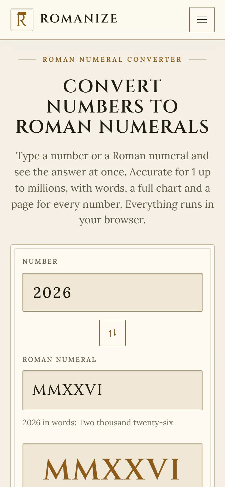 Romeinse-cijferconverter van Romanize op mobiel