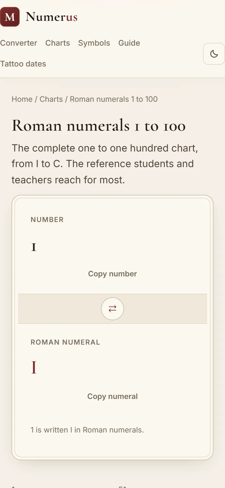 De chart 1 tot 100 van Numerus op mobiel