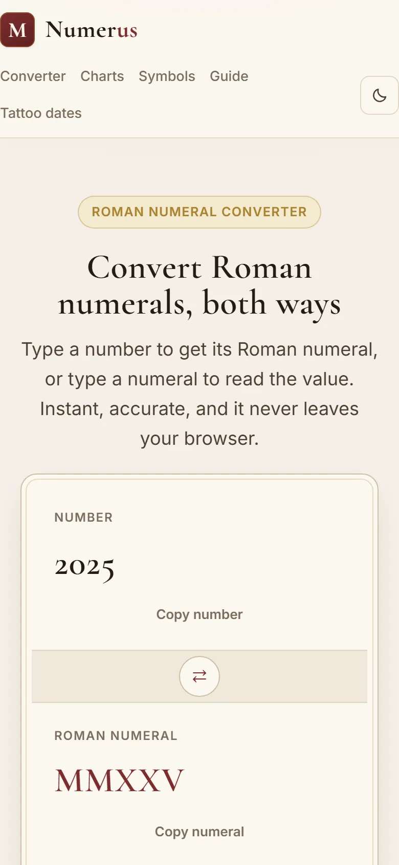 Homepage van Numerus op mobiel