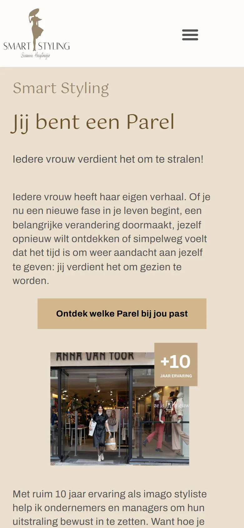 Homepage van Smart Styling op mobiel