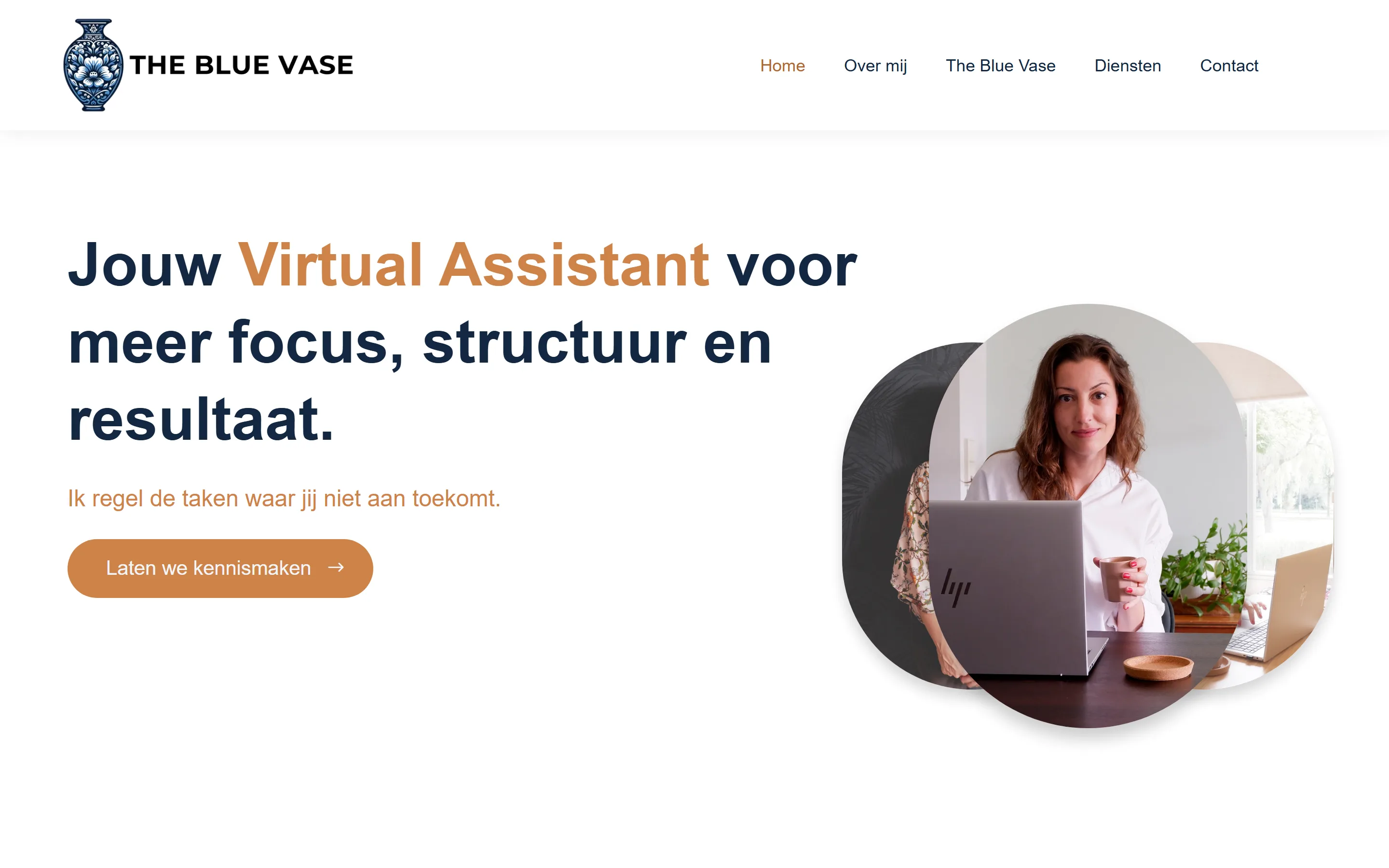 Homepage van The Blue Vase op desktop