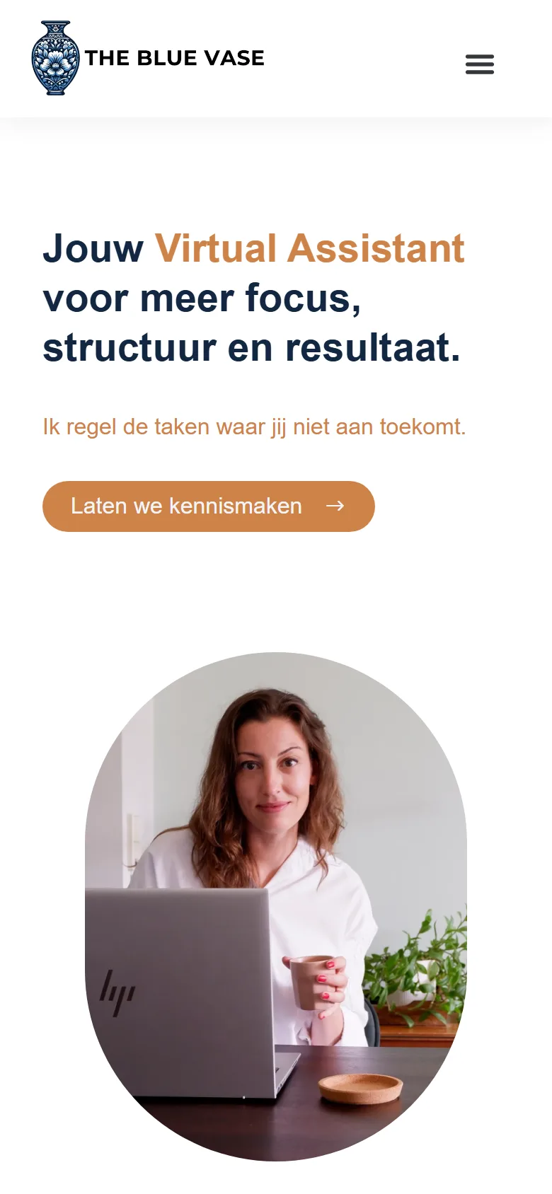 Homepage van The Blue Vase op mobiel