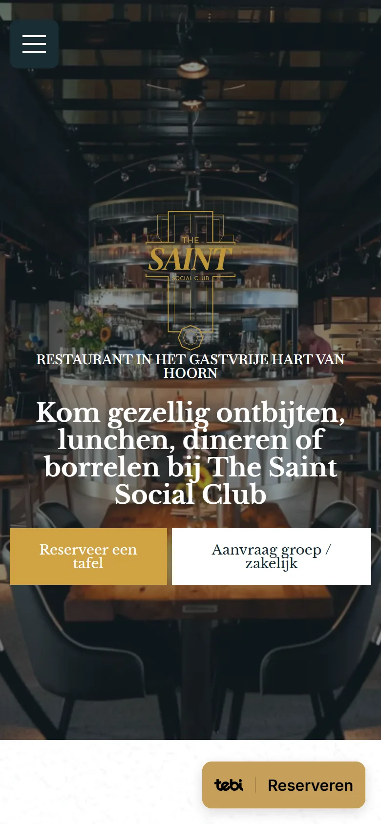 Homepage van The Saint Social Club op mobiel