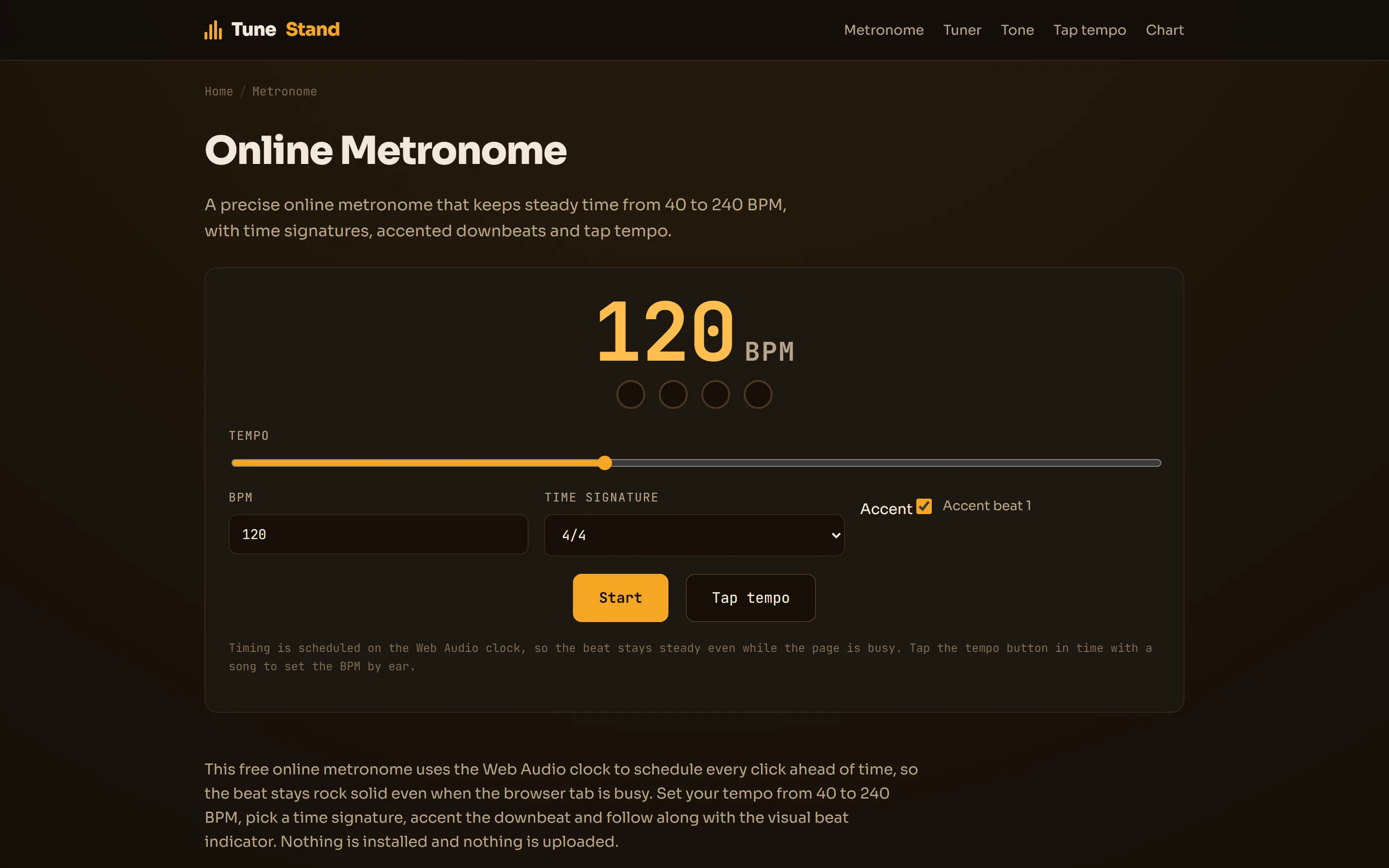 De metronoom van TuneStand op desktop