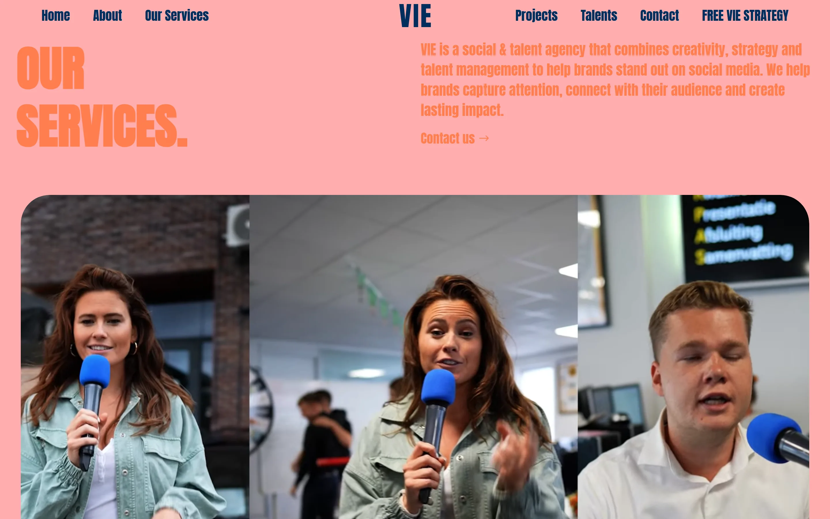 Dienstenpagina van VIE Agency op desktop